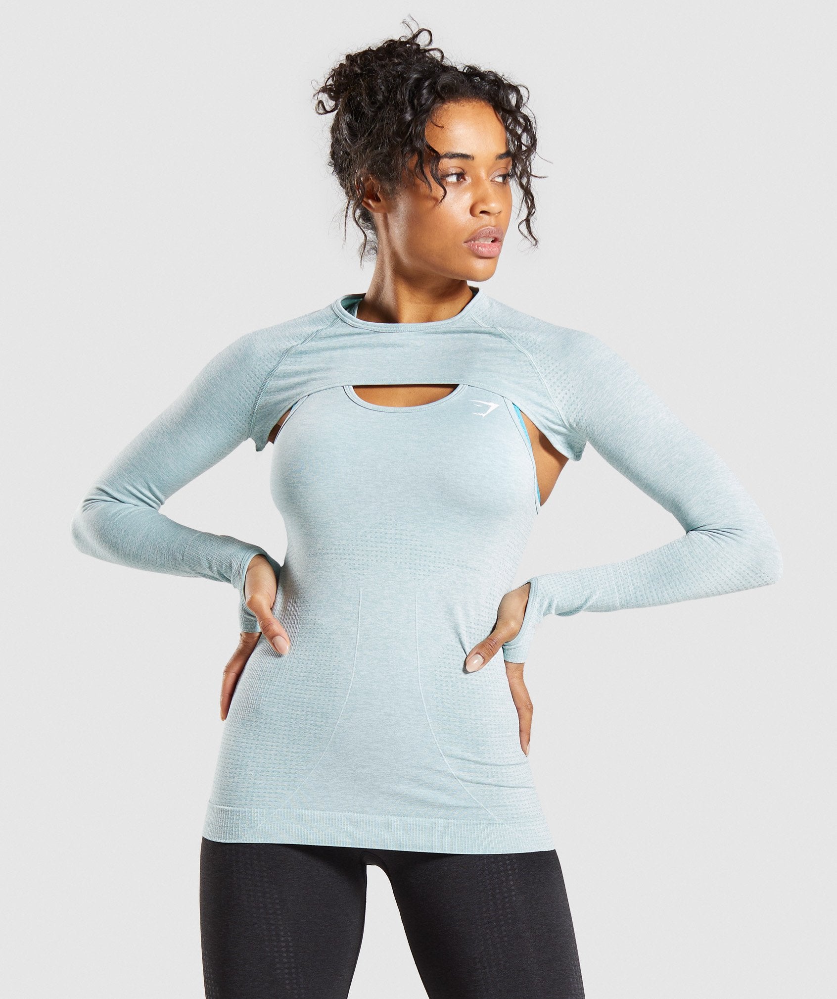 Gymshark Vital Seamless Shrug - Light Green Marl Image A