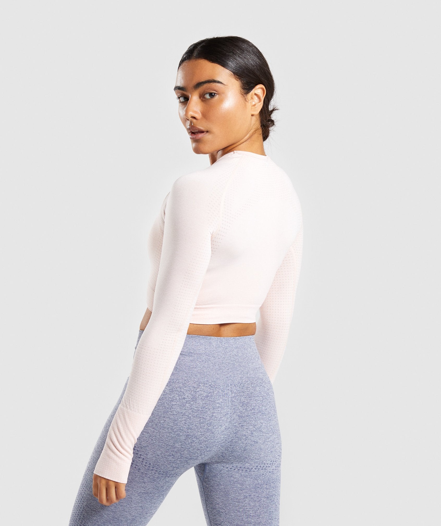 Vital Seamless Long Sleeve Crop Top in Blush Nude Marl - view 2