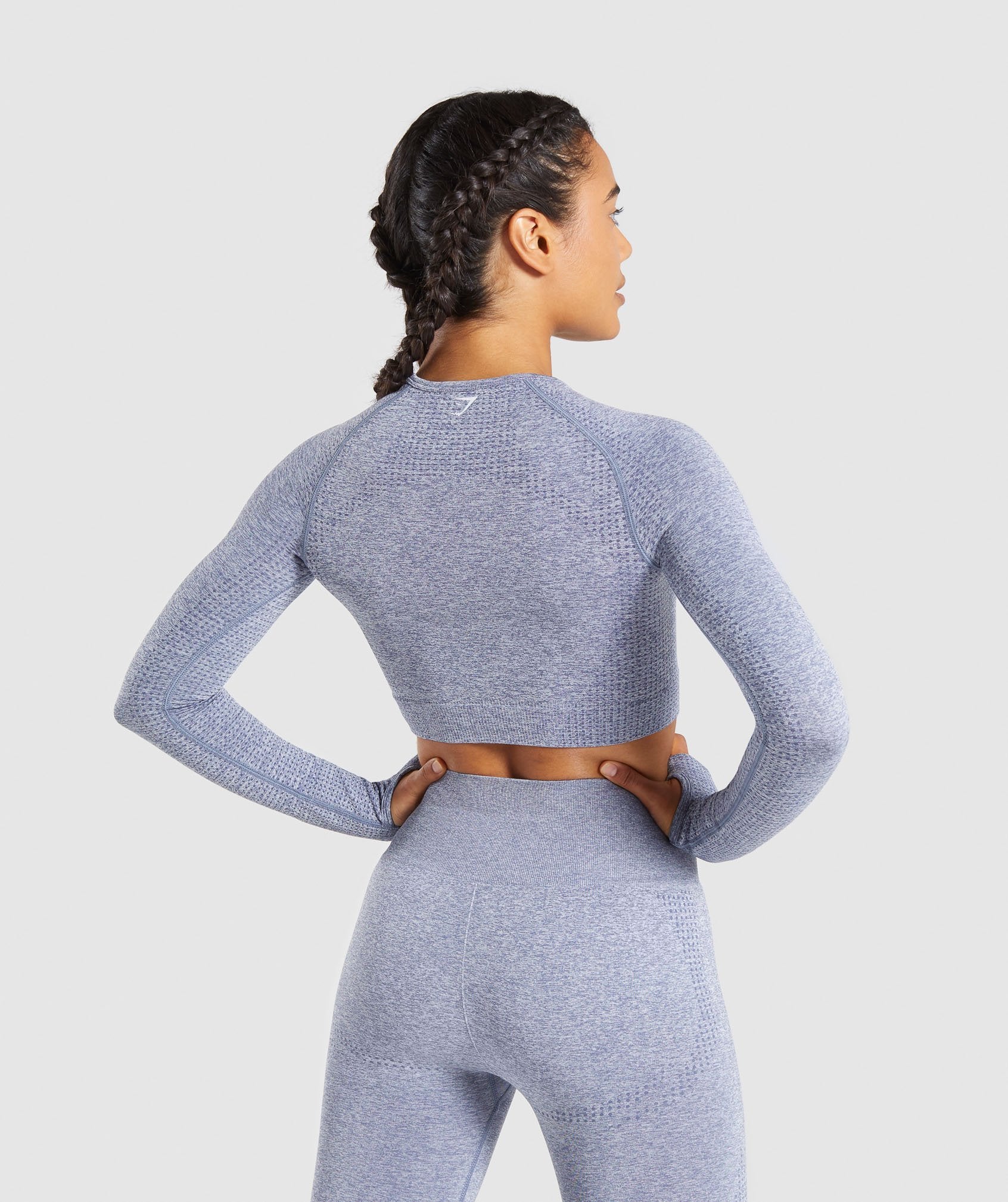 Vital Seamless Long Sleeve Crop Top in Steel Blue Marl - view 2