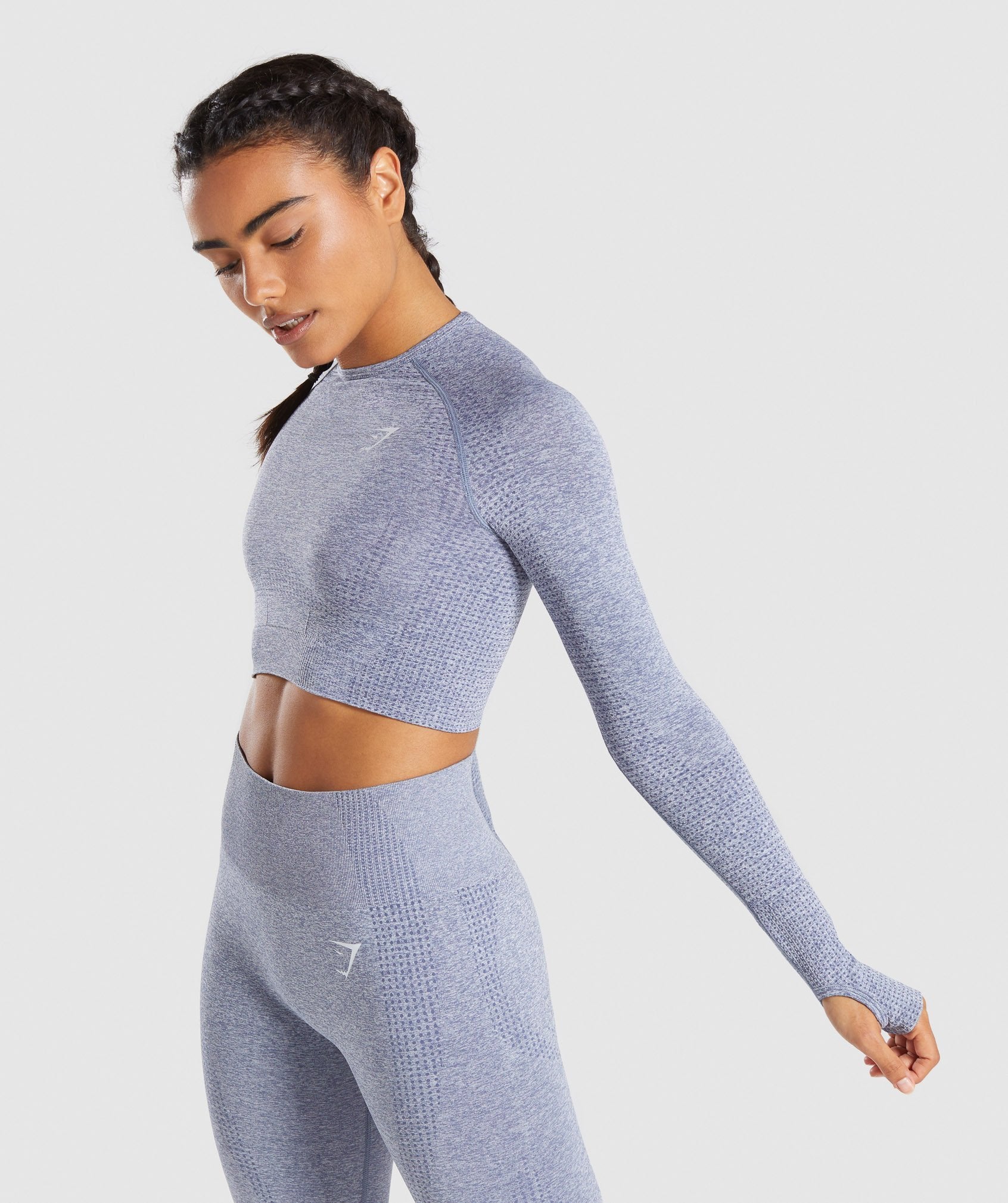 Vital Seamless Long Sleeve Crop Top in Steel Blue Marl - view 3