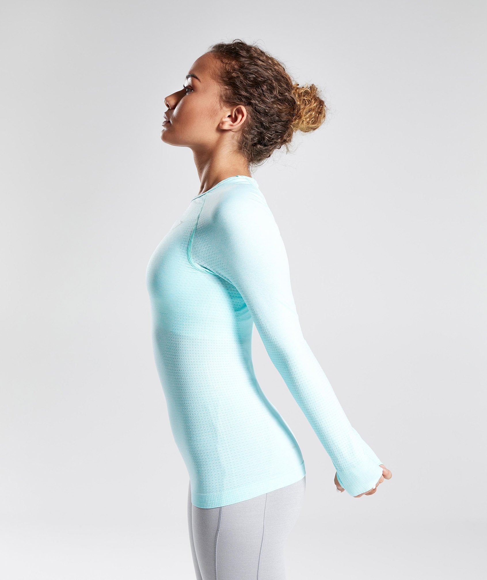 Seamless Long Sleeve Top in Pale Turquoise Marl - view 2