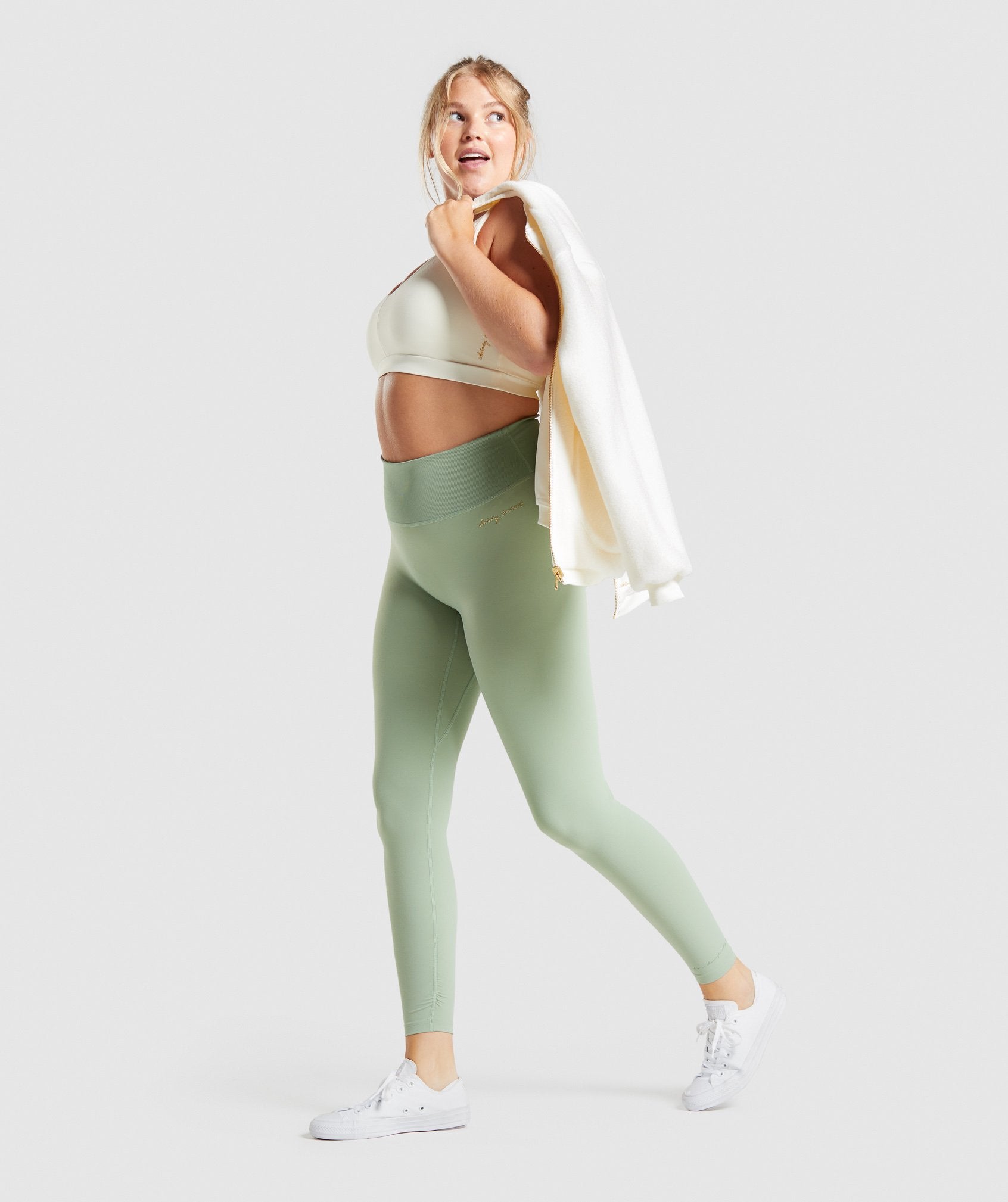 Whitney Rib Waist Leggings in Moss Green - view 4