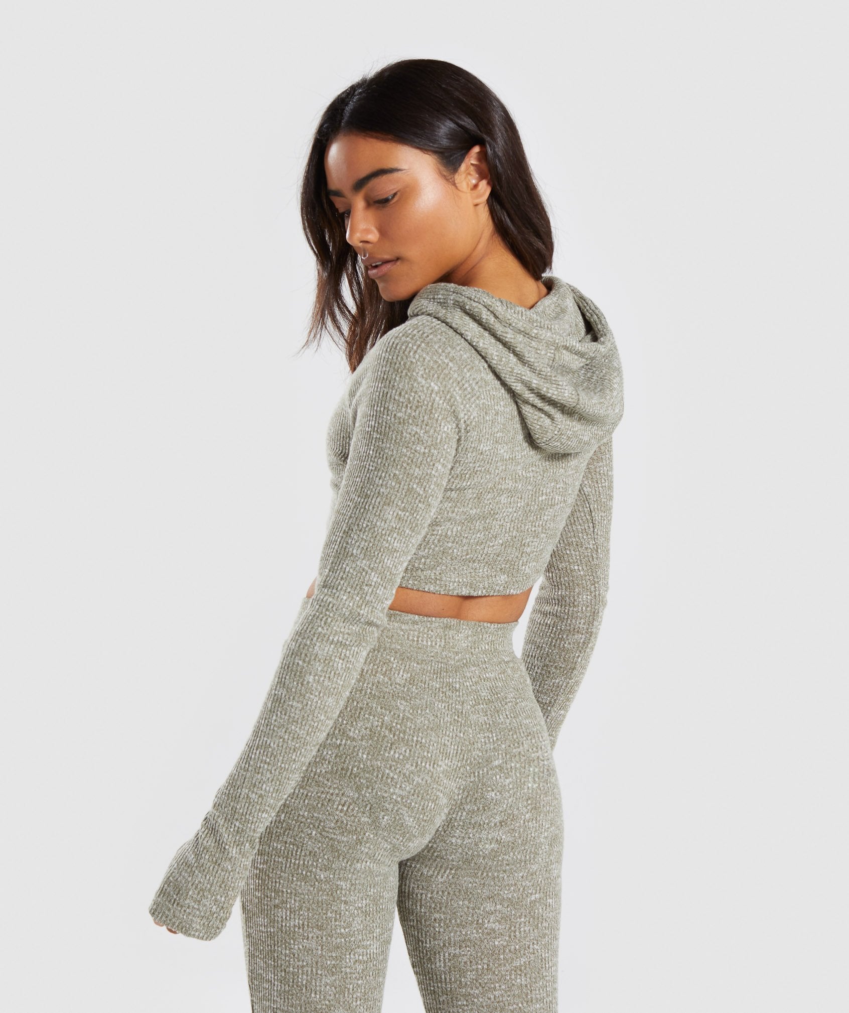 Slounge Cropped Hoodie in Washed Khaki Marl - view 2