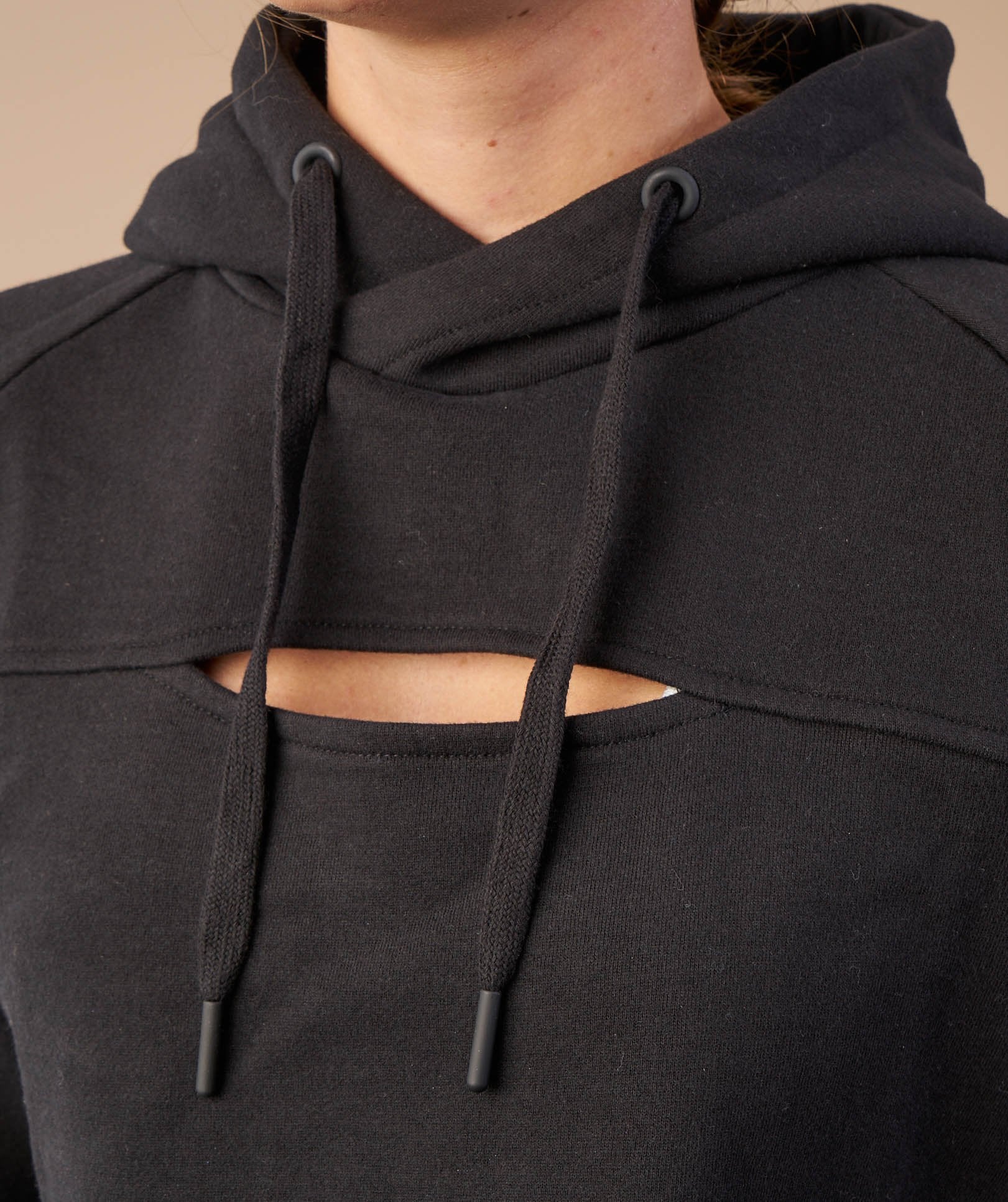 Cropped Raw Edge Hoodie in Black - view 5