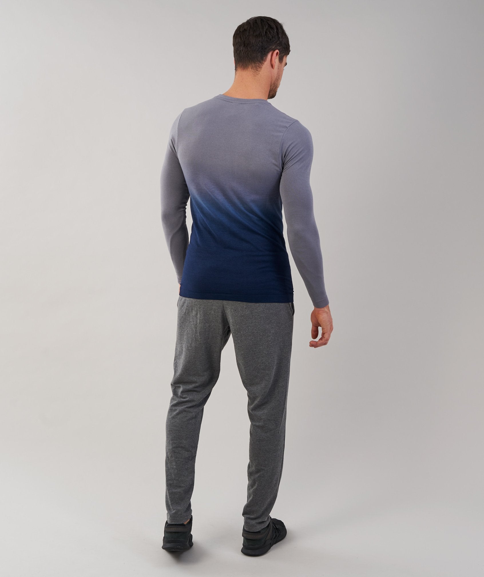 Ombre Long Sleeve T-Shirt in Light Grey/Sapphire Blue - view 2