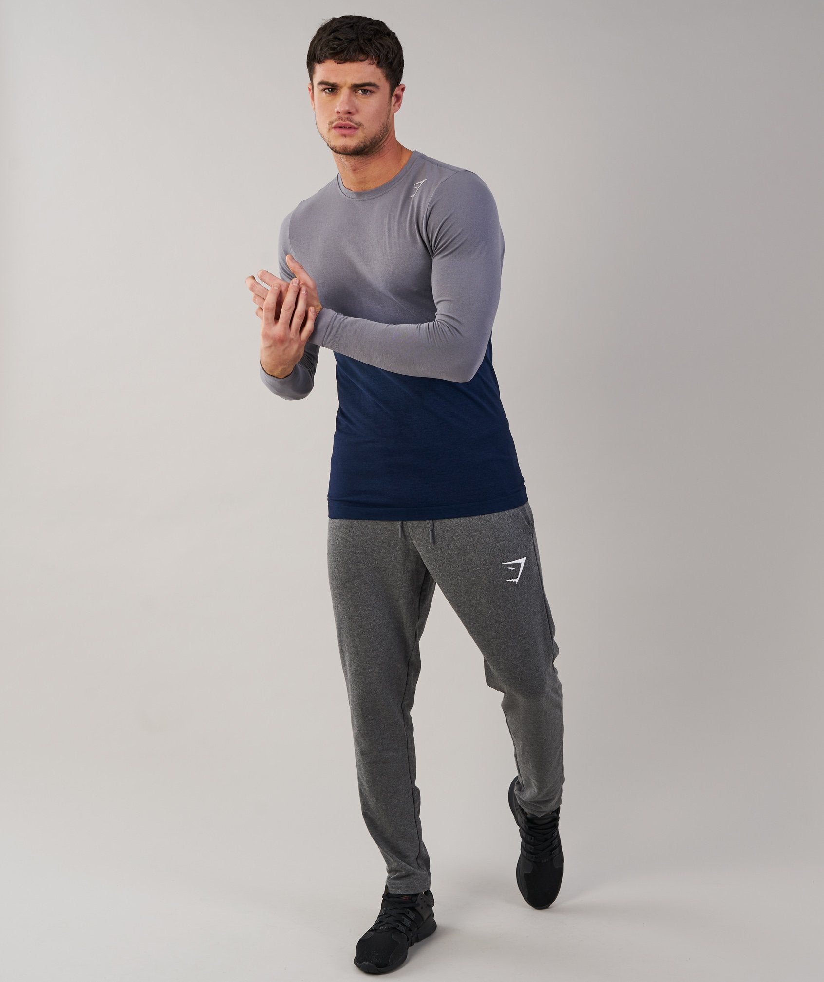 Ombre Long Sleeve T-Shirt in Light Grey/Sapphire Blue - view 3