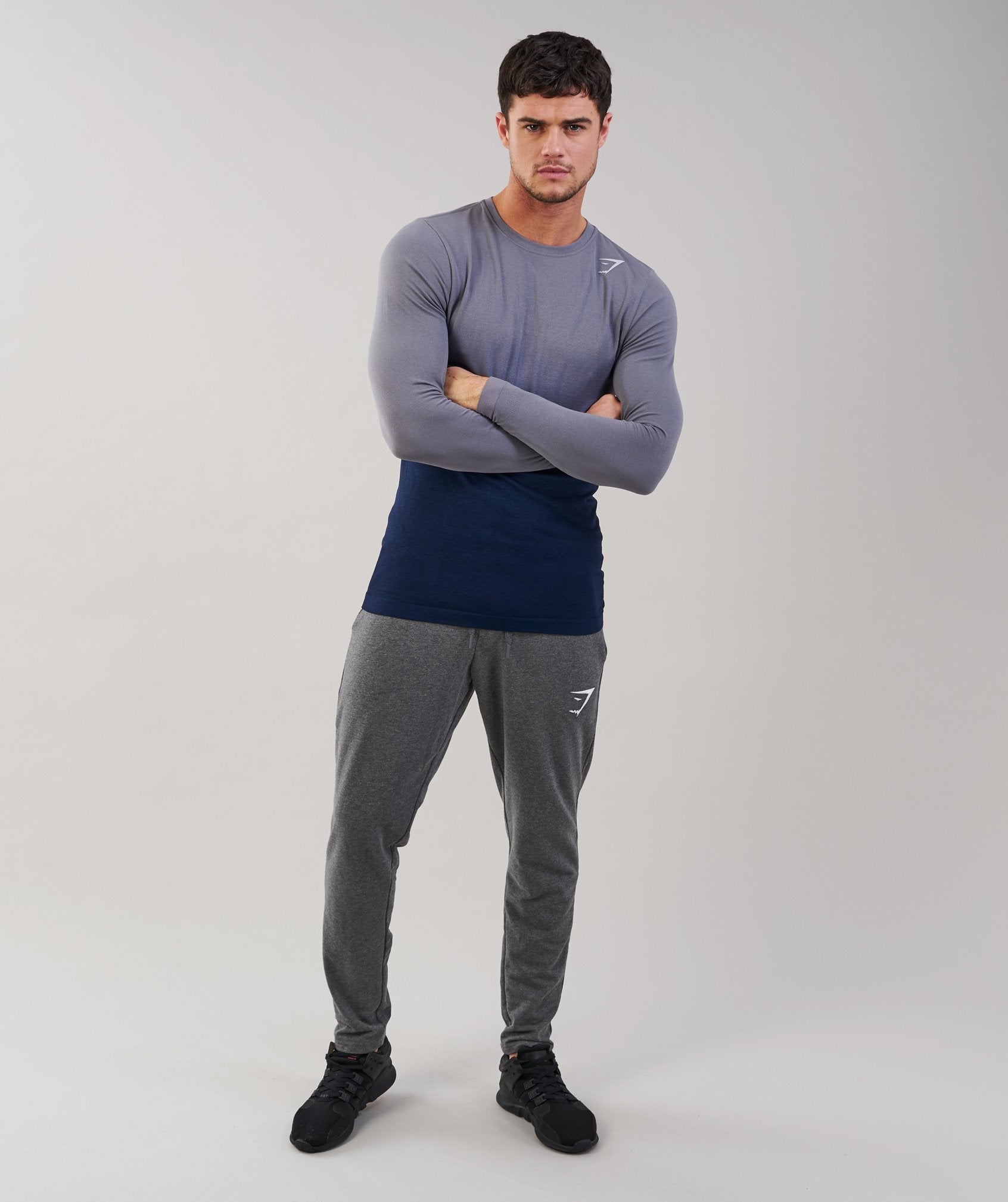 Ombre Long Sleeve T-Shirt in Light Grey/Sapphire Blue - view 4