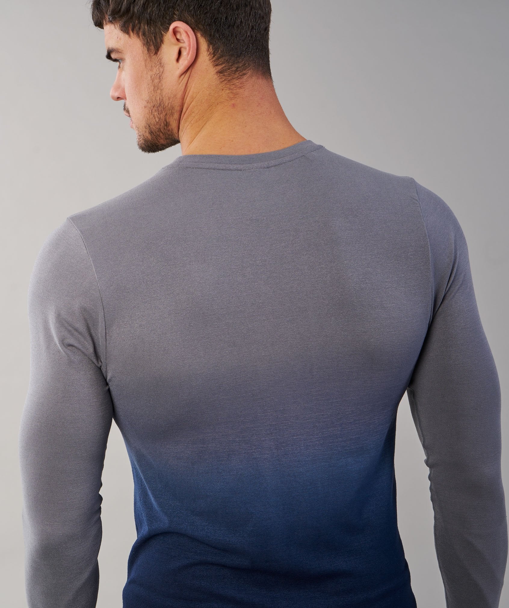 Ombre Long Sleeve T-Shirt in Light Grey/Sapphire Blue - view 6