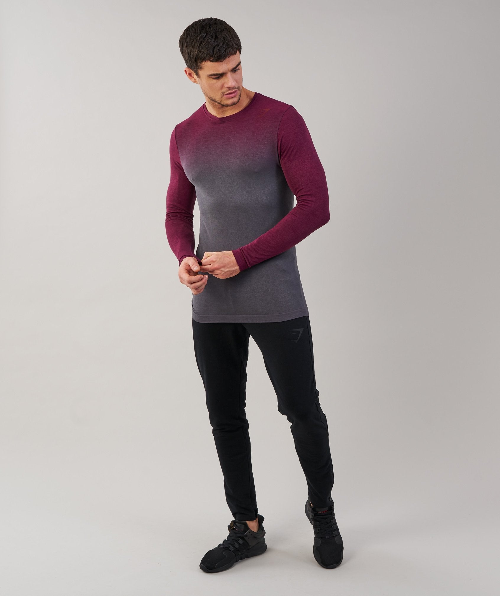 Ombre Long Sleeve T-Shirt in Port/Charcoal - view 3