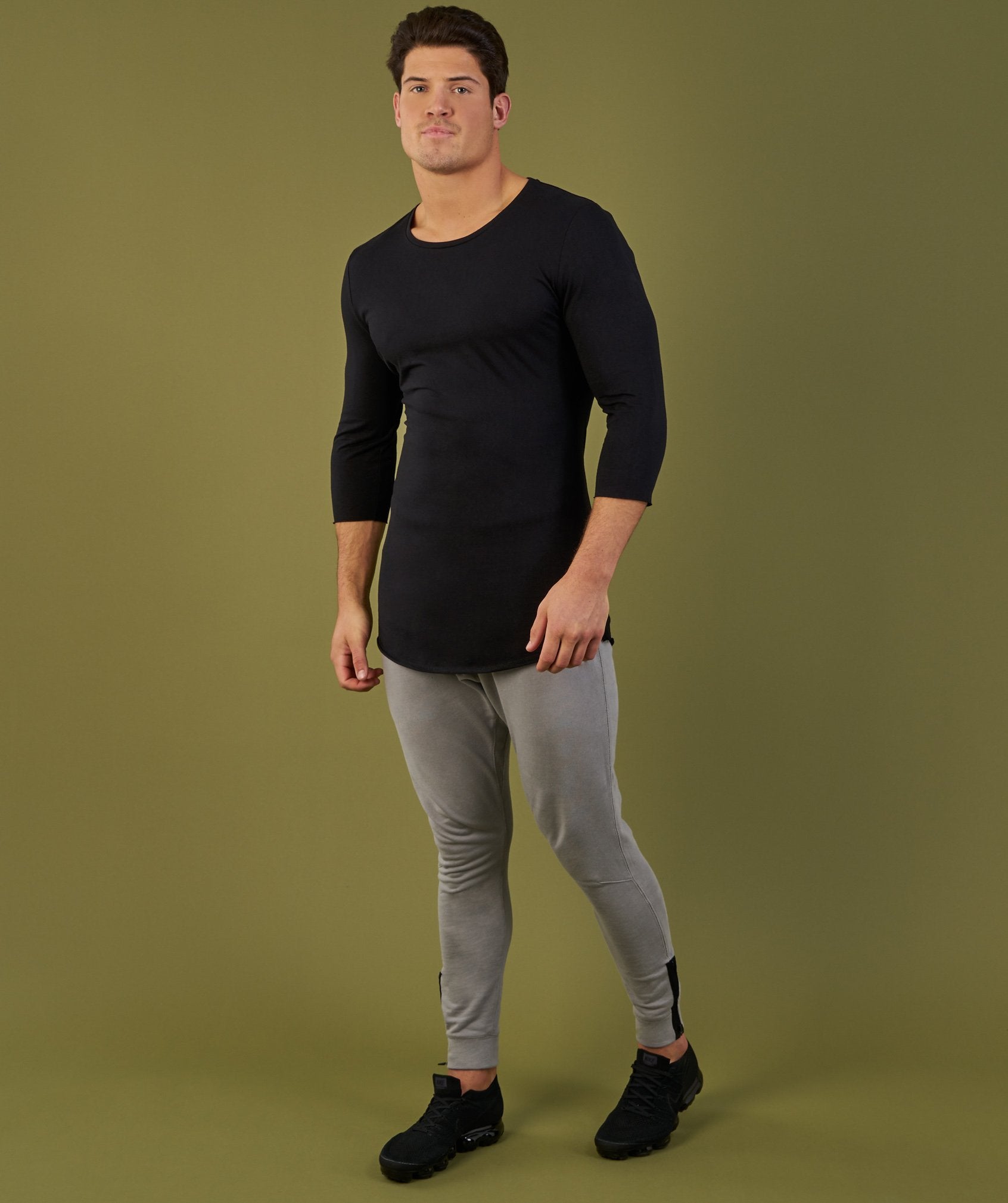 Raw 3/4 Sleeve T-Shirt in Black - view 1