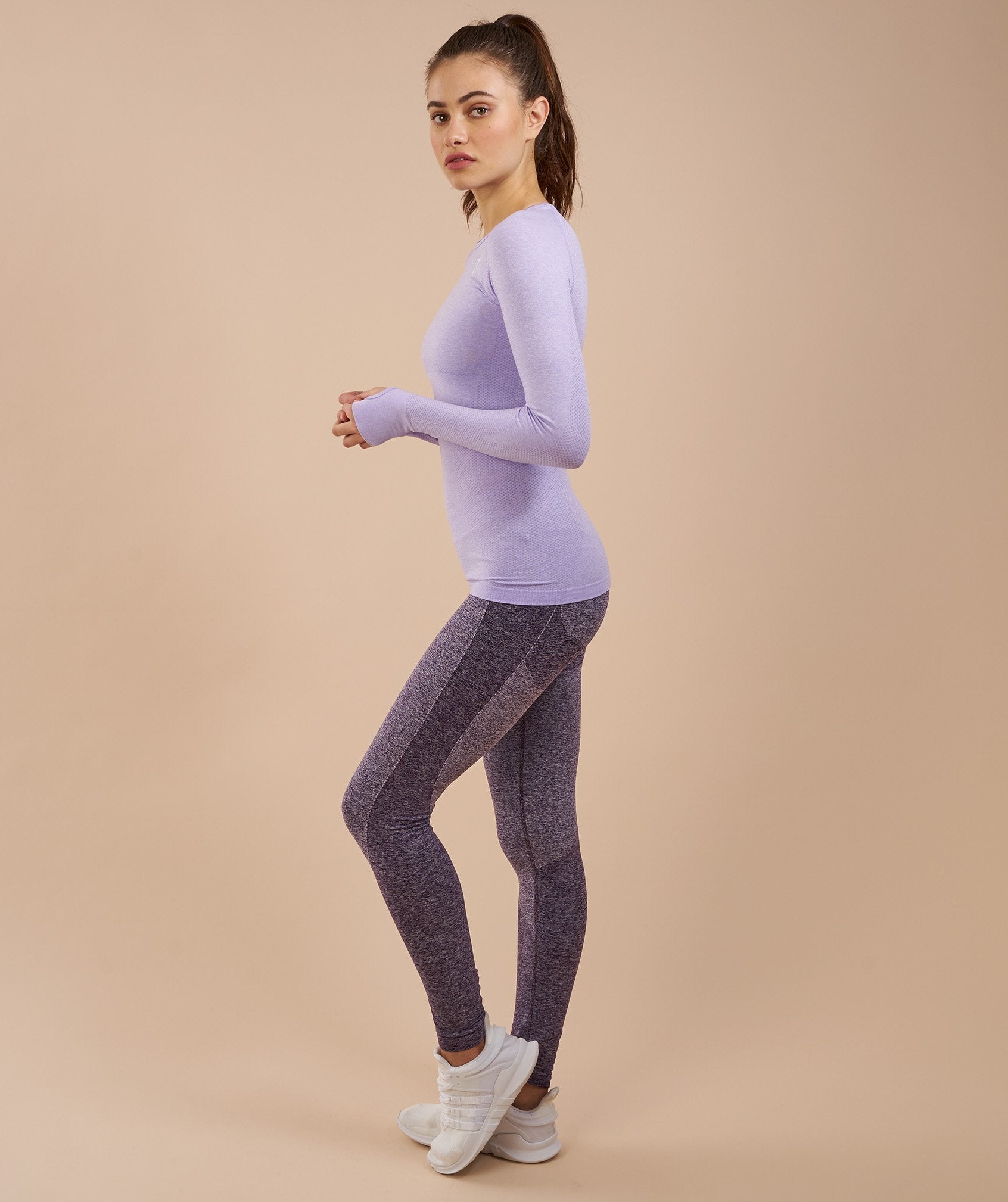 Seamless Long Sleeve Top in Soft Lilac Marl - view 4