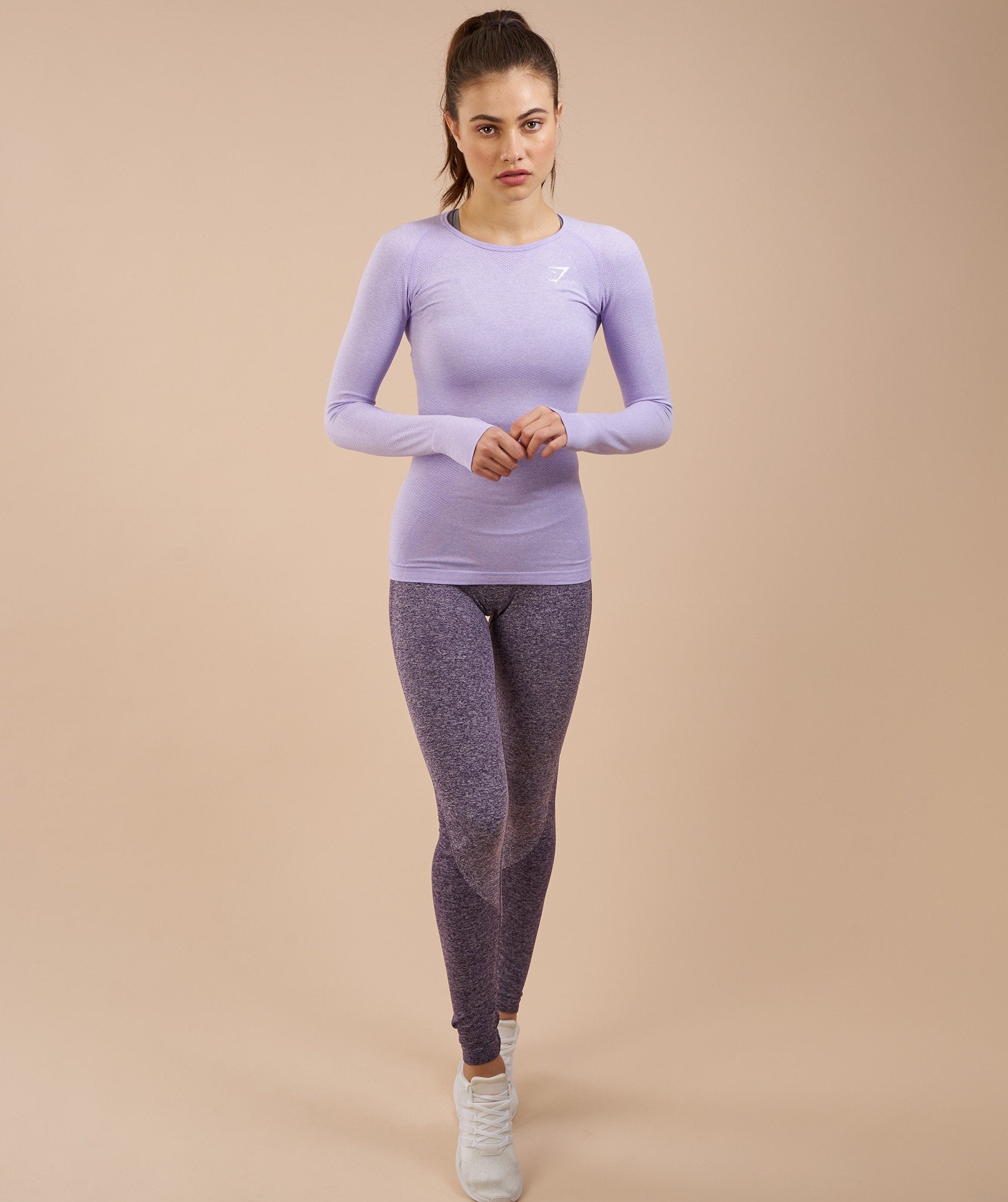 Seamless Long Sleeve Top in Soft Lilac Marl - view 2
