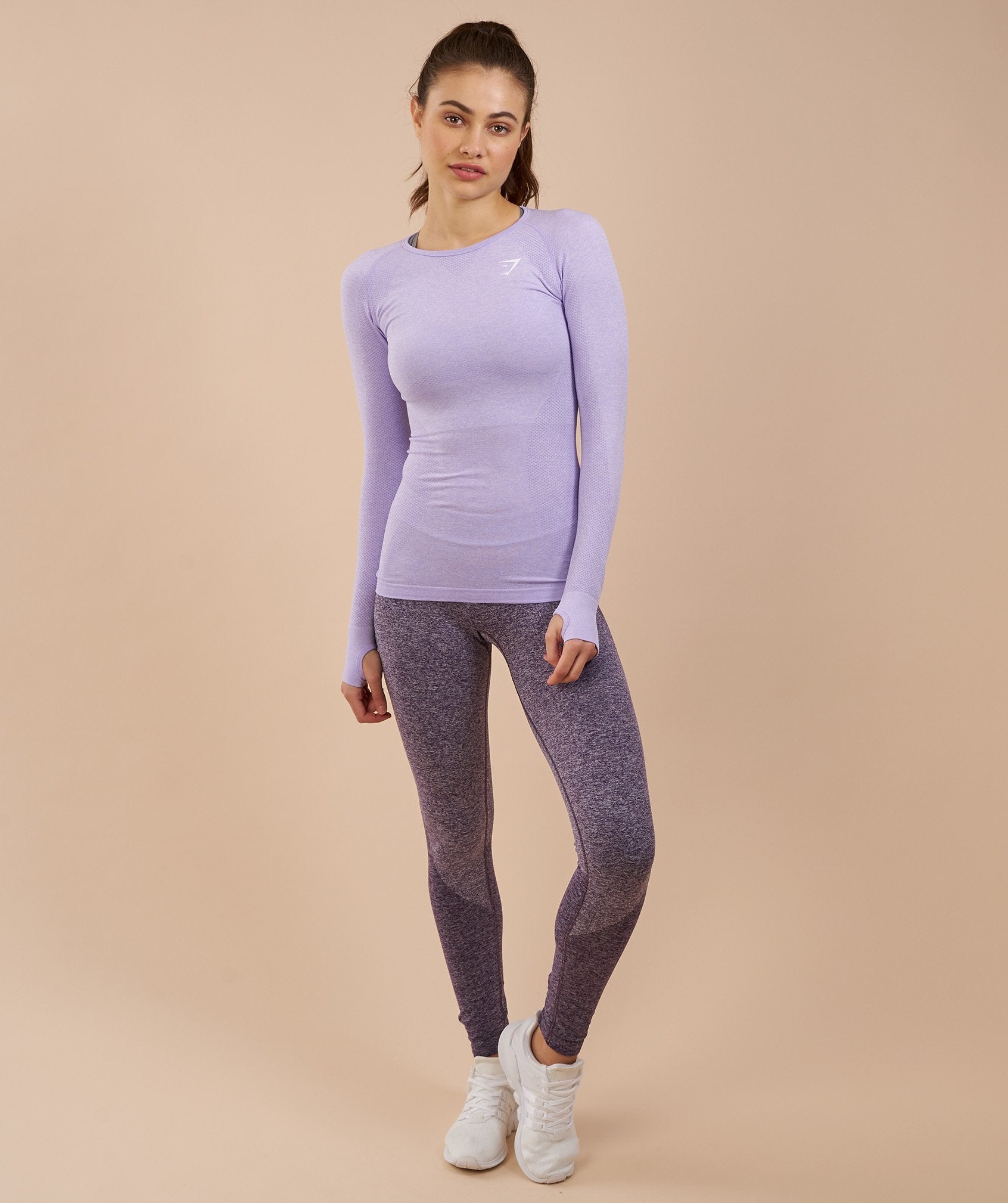 Seamless Long Sleeve Top in Soft Lilac Marl - view 1