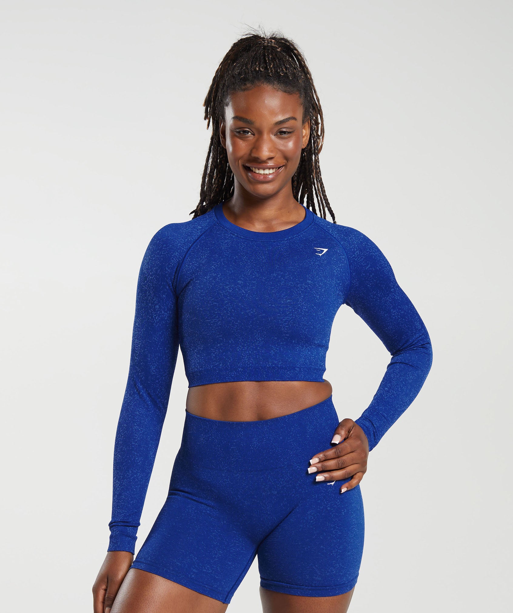 Adapt Fleck Seamless Long Sleeve Crop Top in Cobalt Blue/Iris Blue ist nicht auf Lager