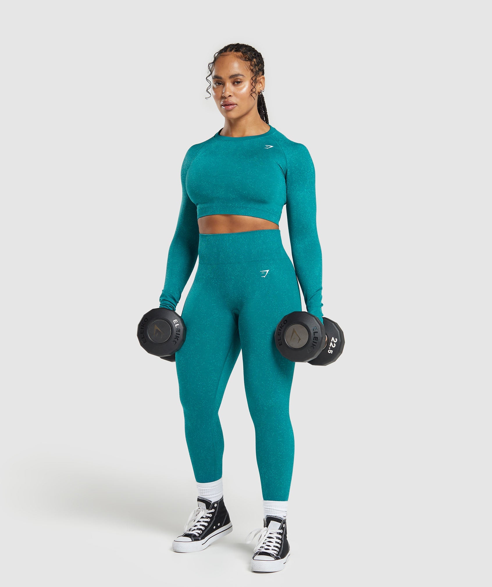 Adapt Fleck Seamless Long Sleeve Crop Top in Ocean Teal/Artificial Teal - view 4