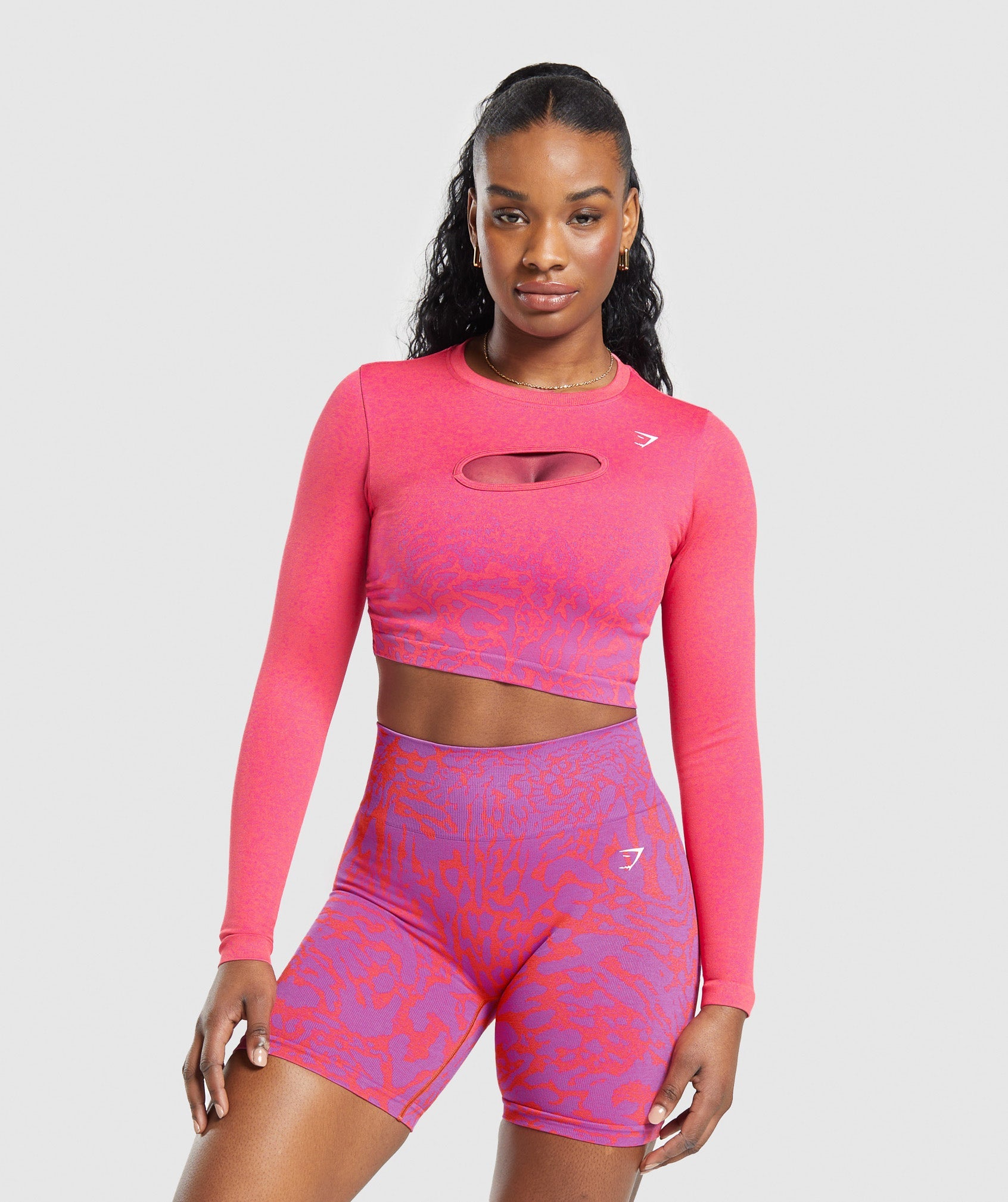 Adapt Safari Seamless Faded Long Sleeve Top in Shelly Pink/Fly Coral