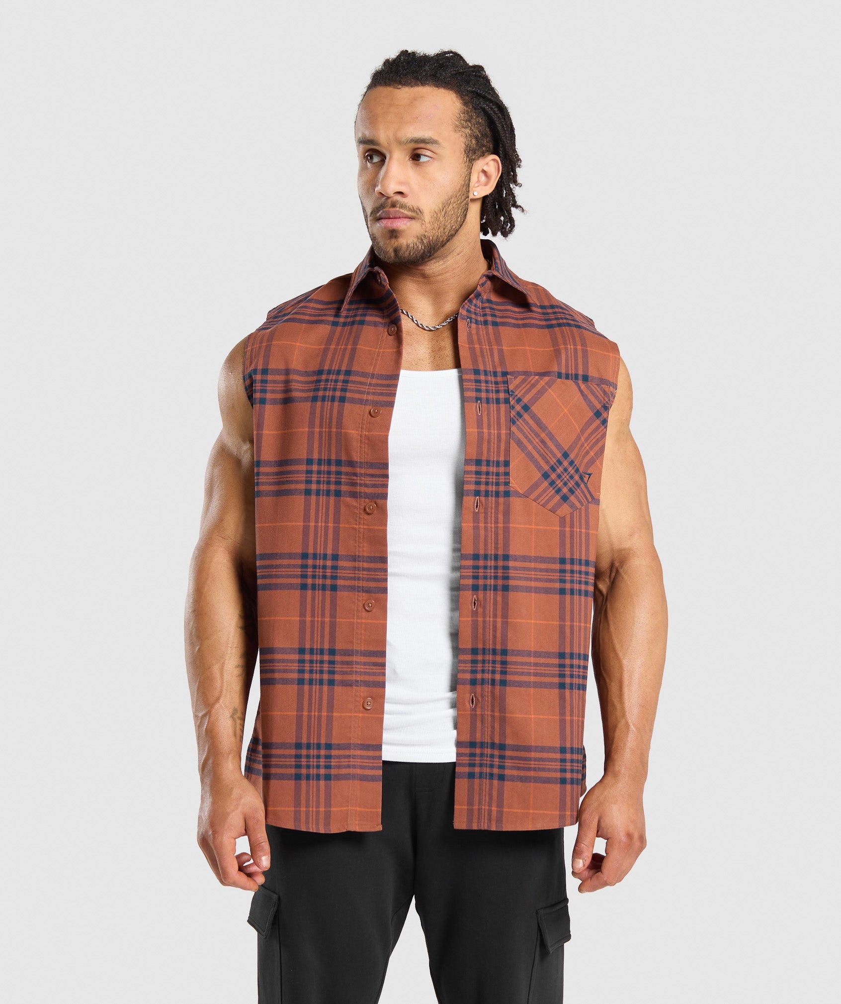 Check Sleeveless Shirt in Canyon Brown