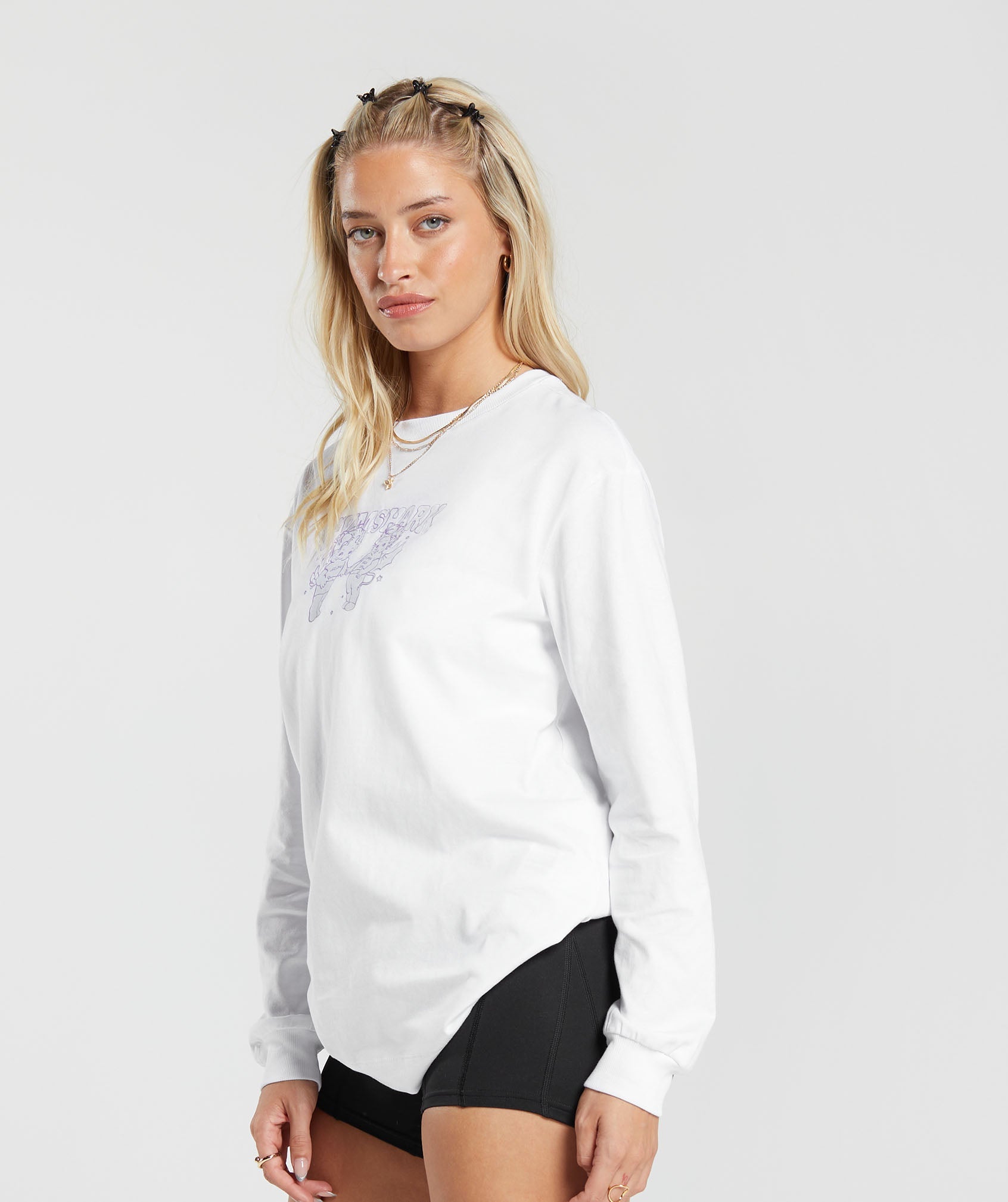 Cherub Graphic Long Sleeve Top in White - view 3