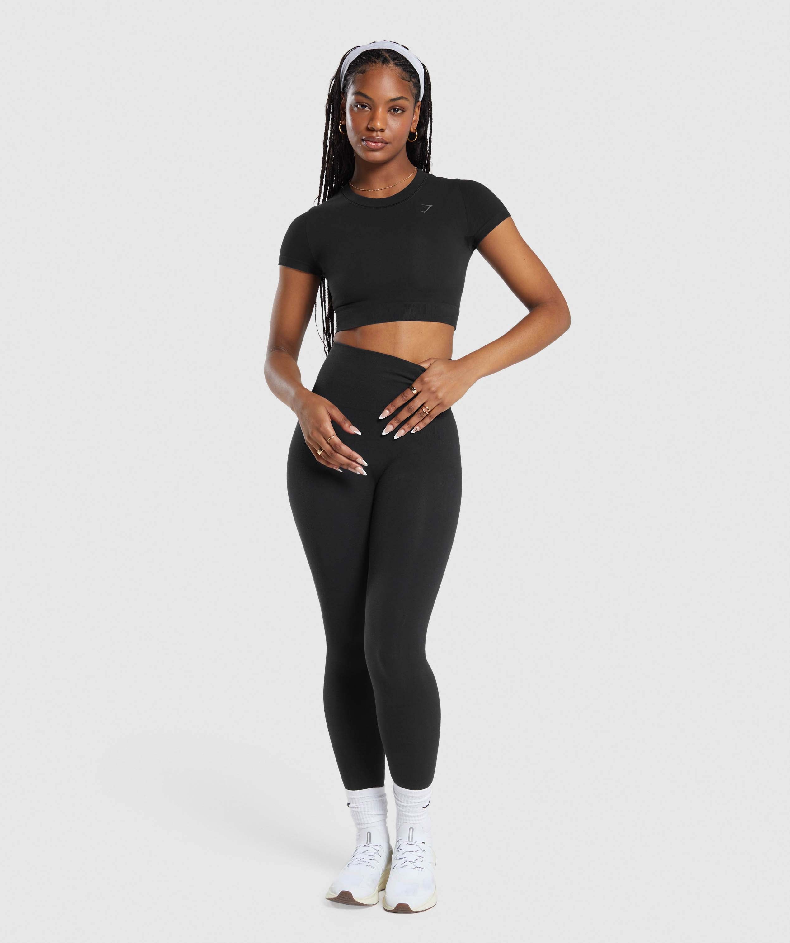 Cotton Seamless Crop Top in Black - view 4