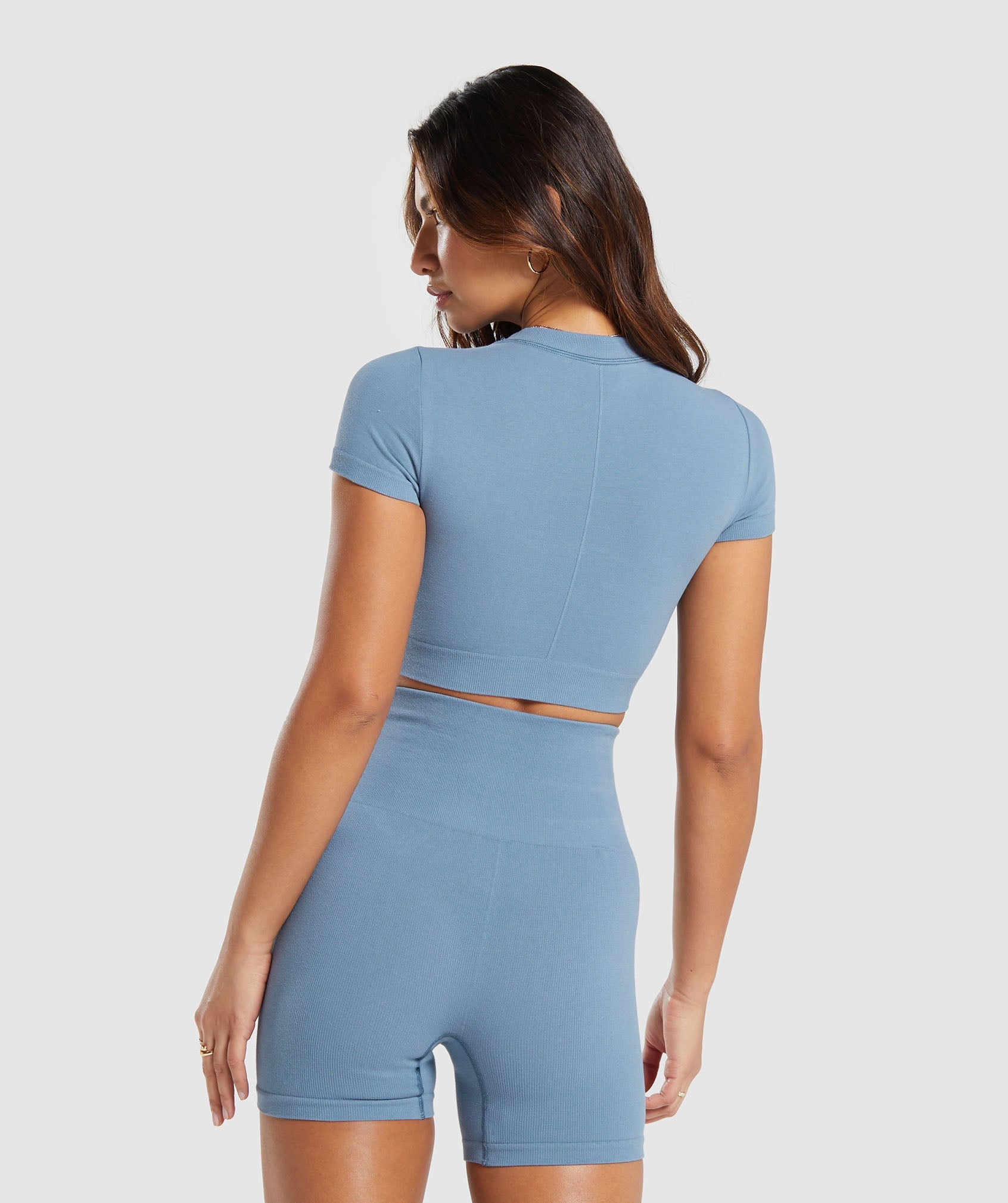 Cotton Seamless Crop Top in Faded Blue - view 2