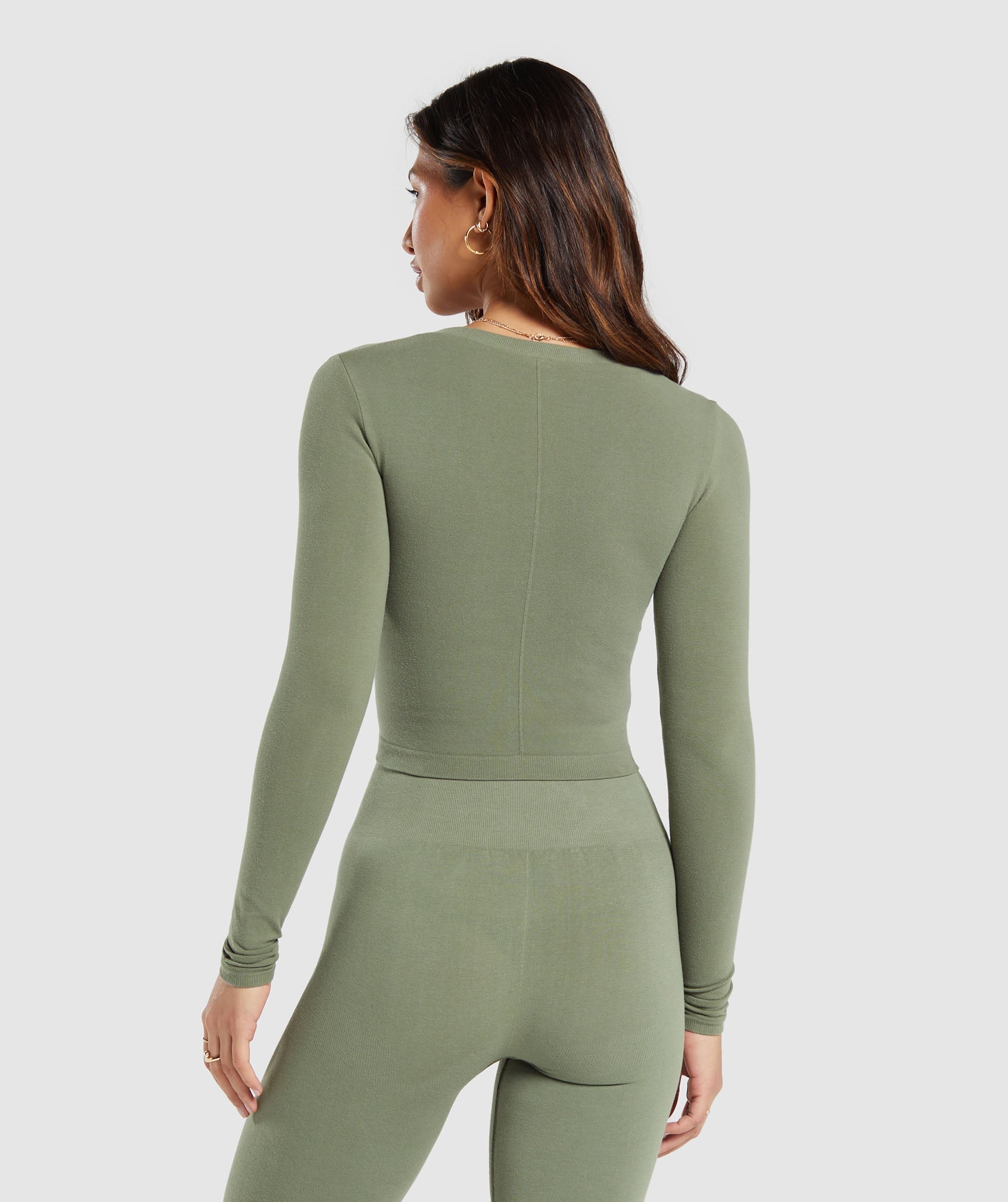 Cotton Seamless Long Sleeve Midi Top in Base Green - view 2
