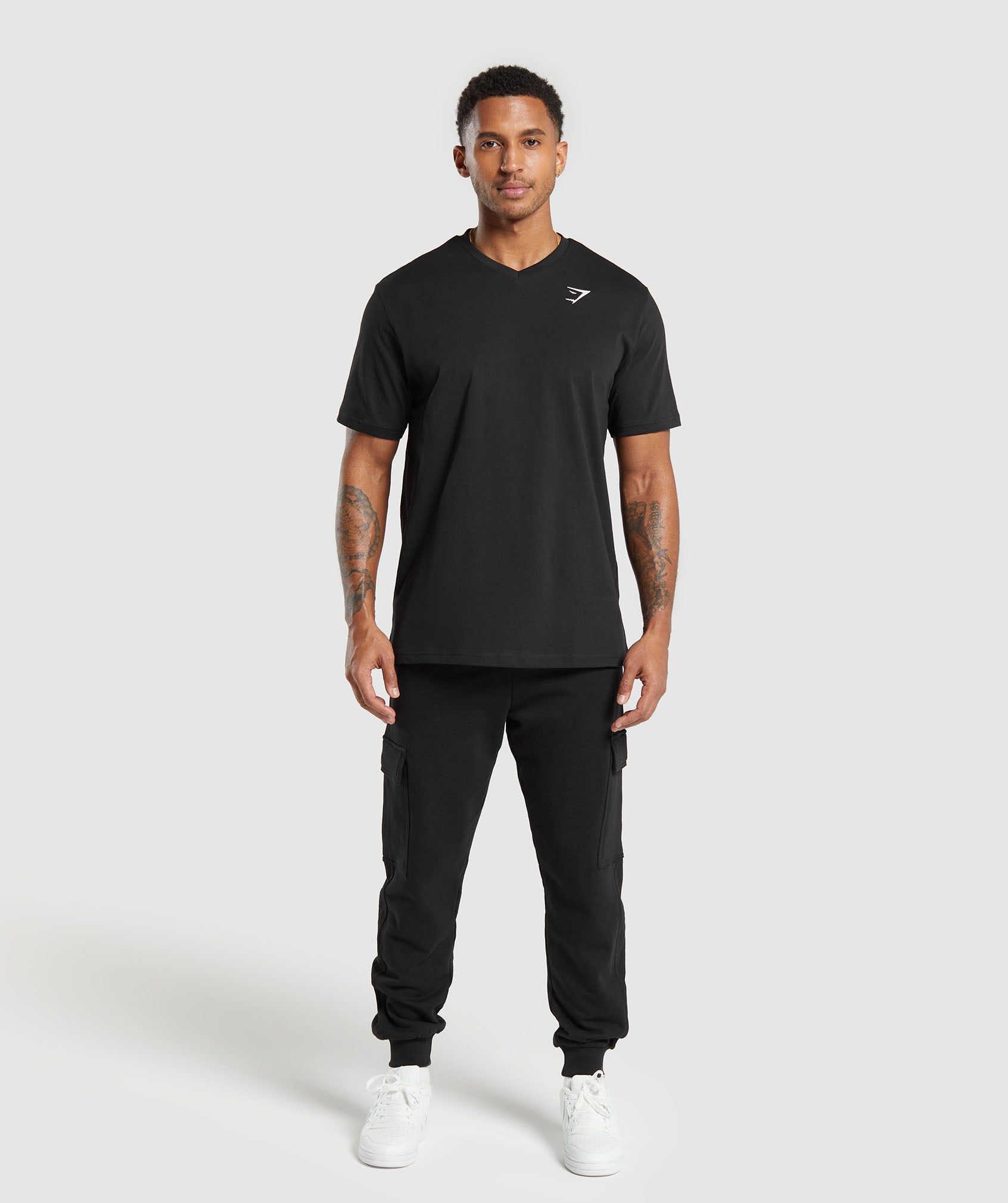 Crest V-Neck T Shirt in Black - view 4