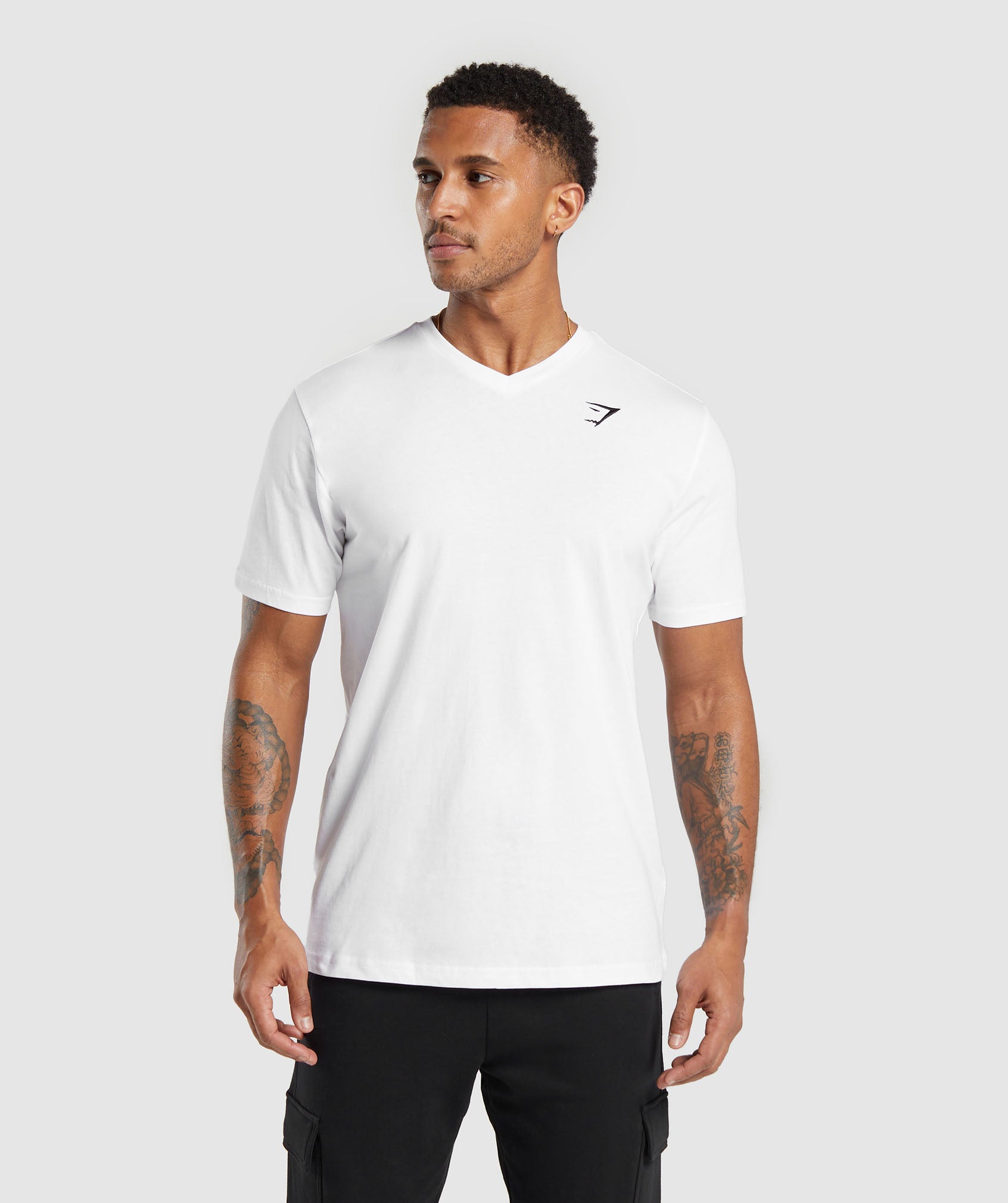 Crest V-Neck T Shirt in White - view 1