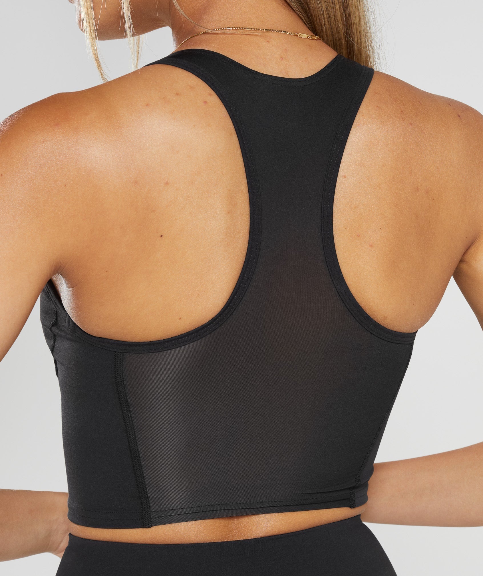 Crop Mesh Tank in Black - view 7