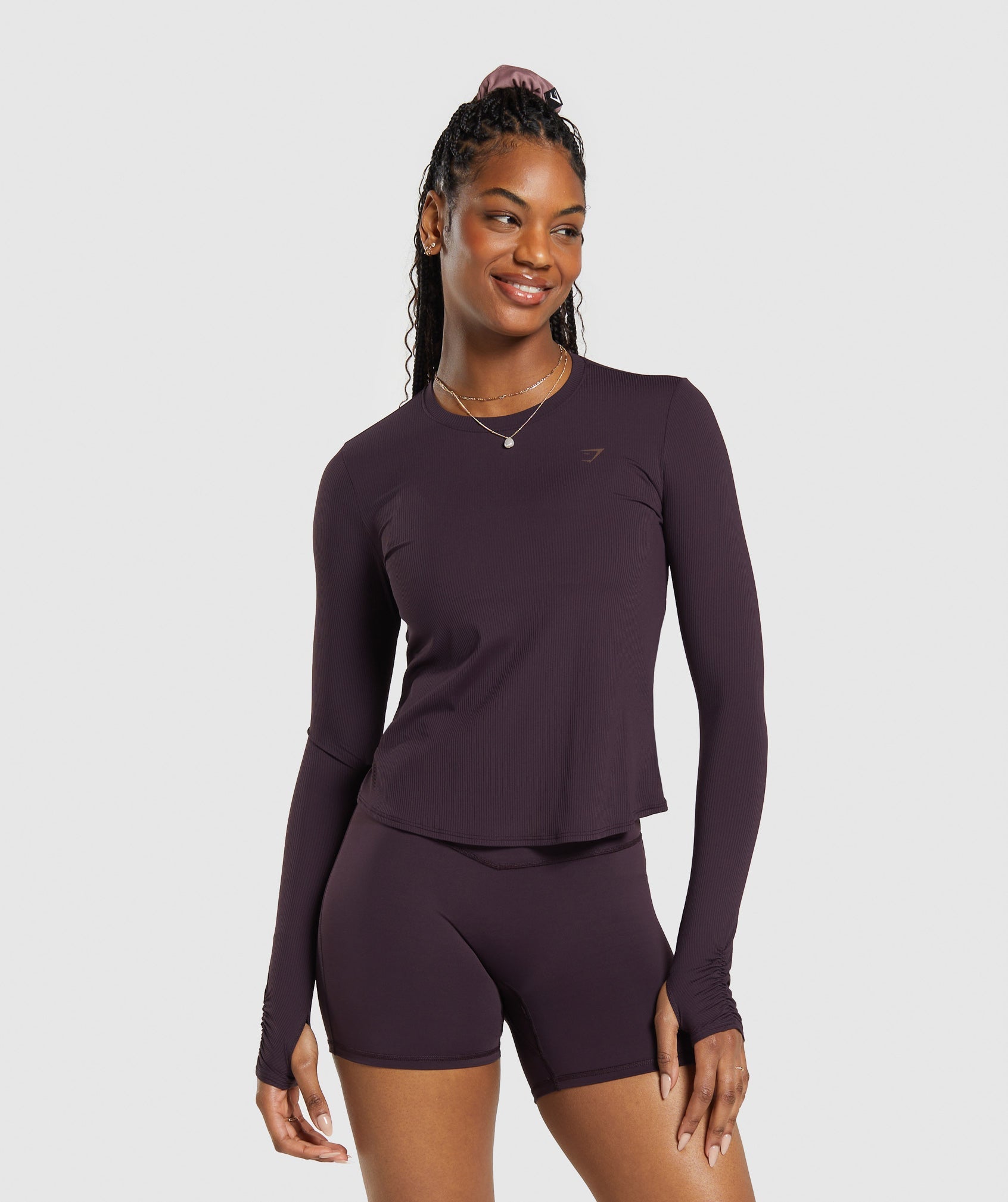 Elevate Long Sleeve Ruched Top in Plum Brown