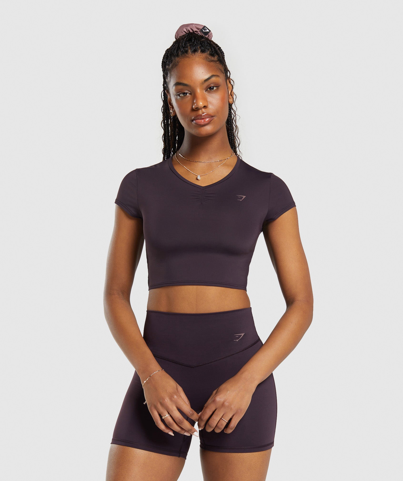 Elevate Ruched Crop Top in Plum Brown