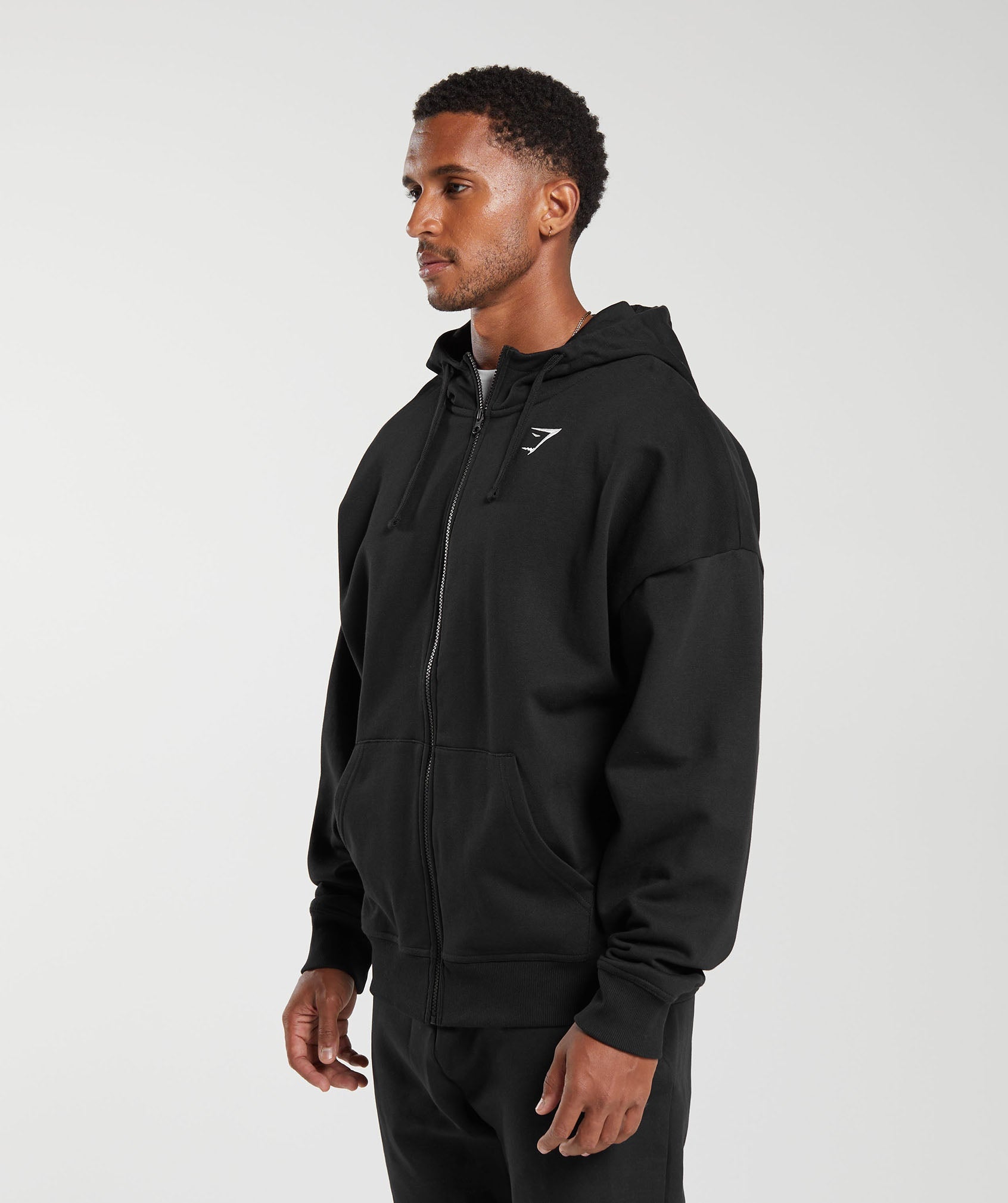 Crest Oversized Zip Up Hoodie in Black - view 3