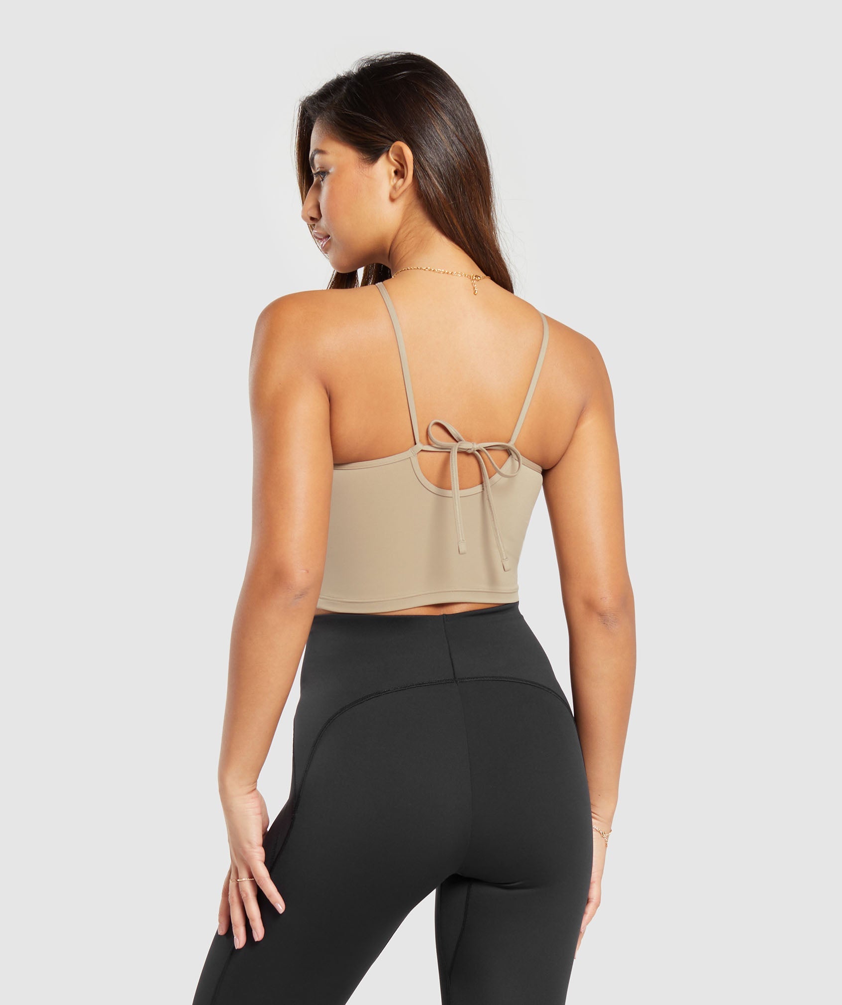 Everyday Halter Neck Ribbon Tank in Soft Brown - view 3