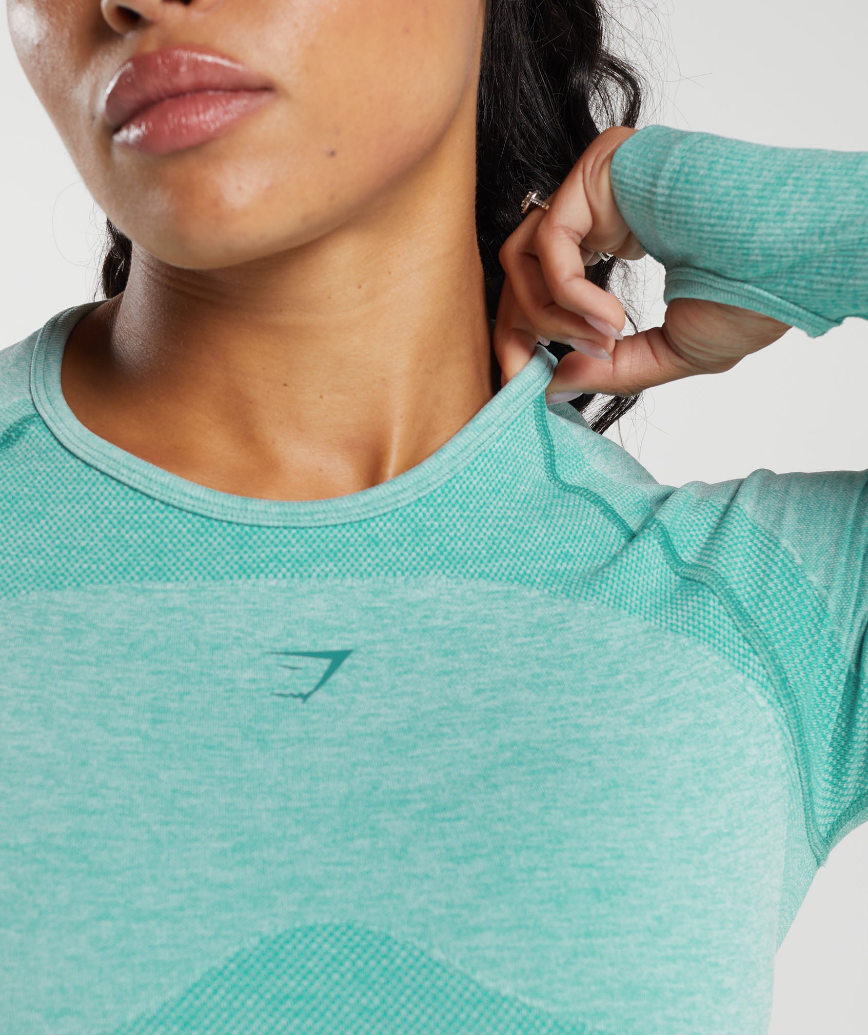 Flex Long Sleeve Crop Top in Cornflower Blue/White Marl/Jewel Green - view 5