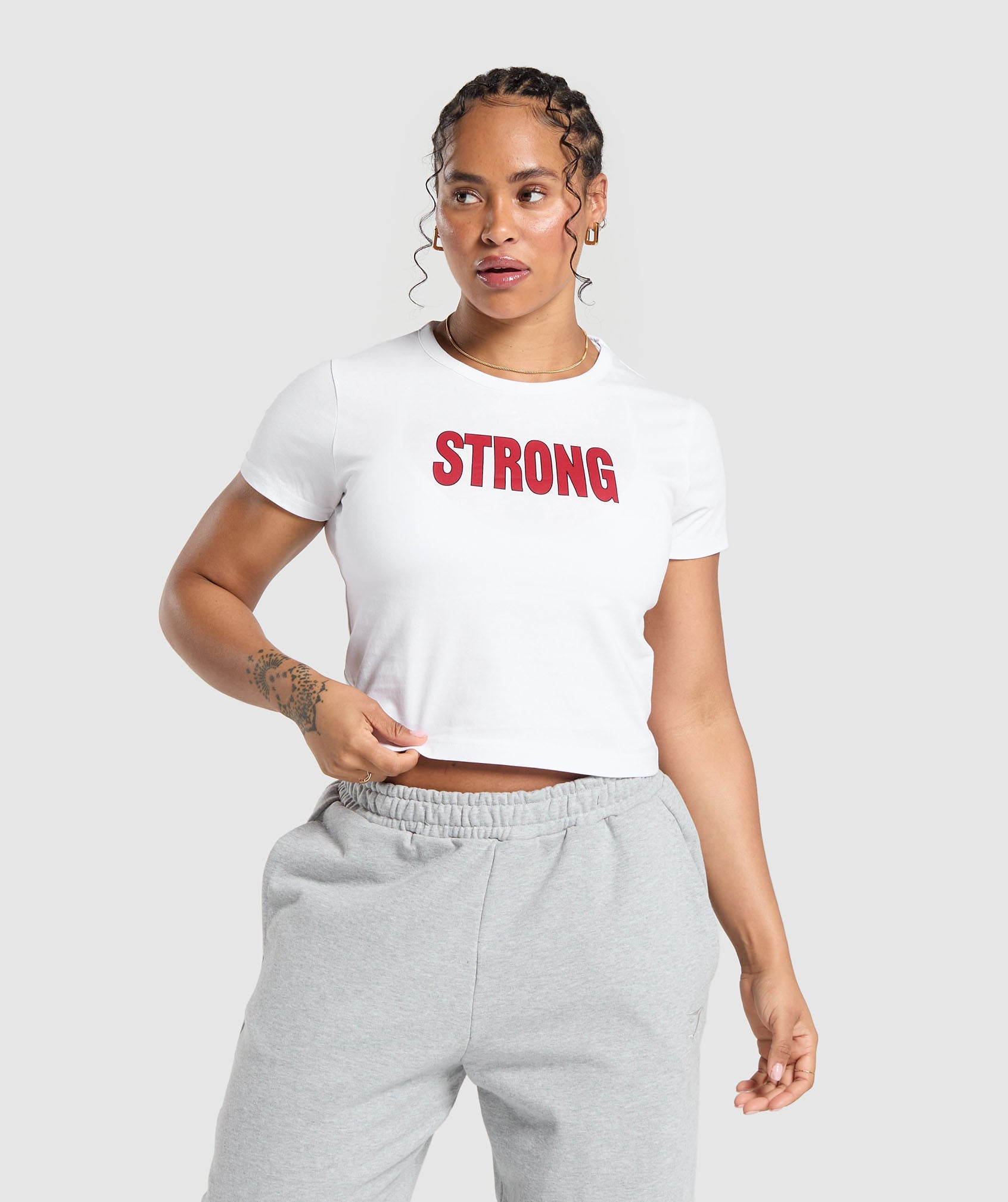 Strong Lifter Baby Tee in White - view 1