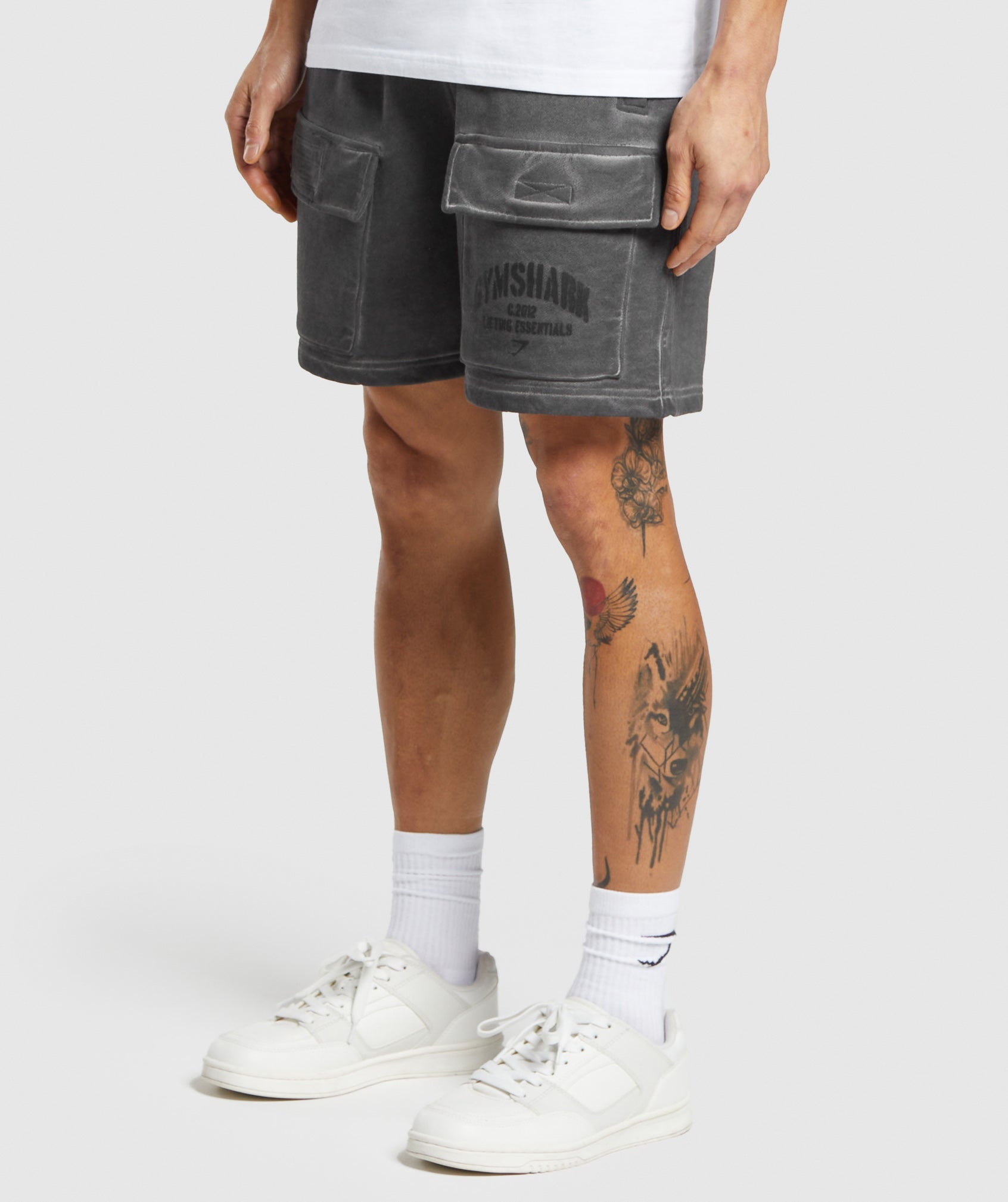 Heavyweight Washed Cargo Shorts in Black - view 3