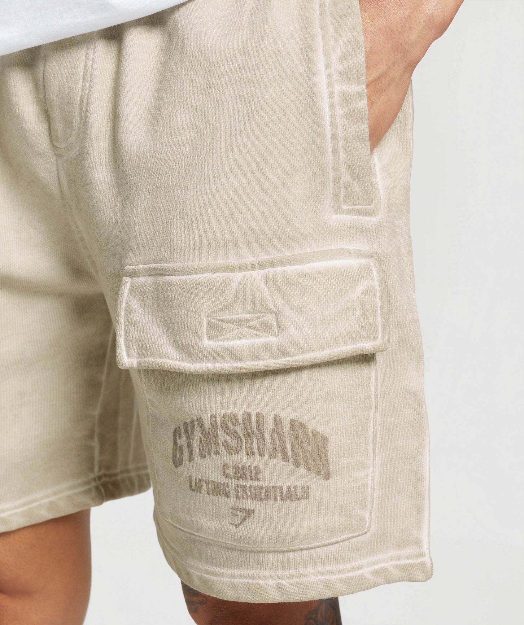 Heavyweight Washed Cargo Shorts in Pebble Grey - view 6
