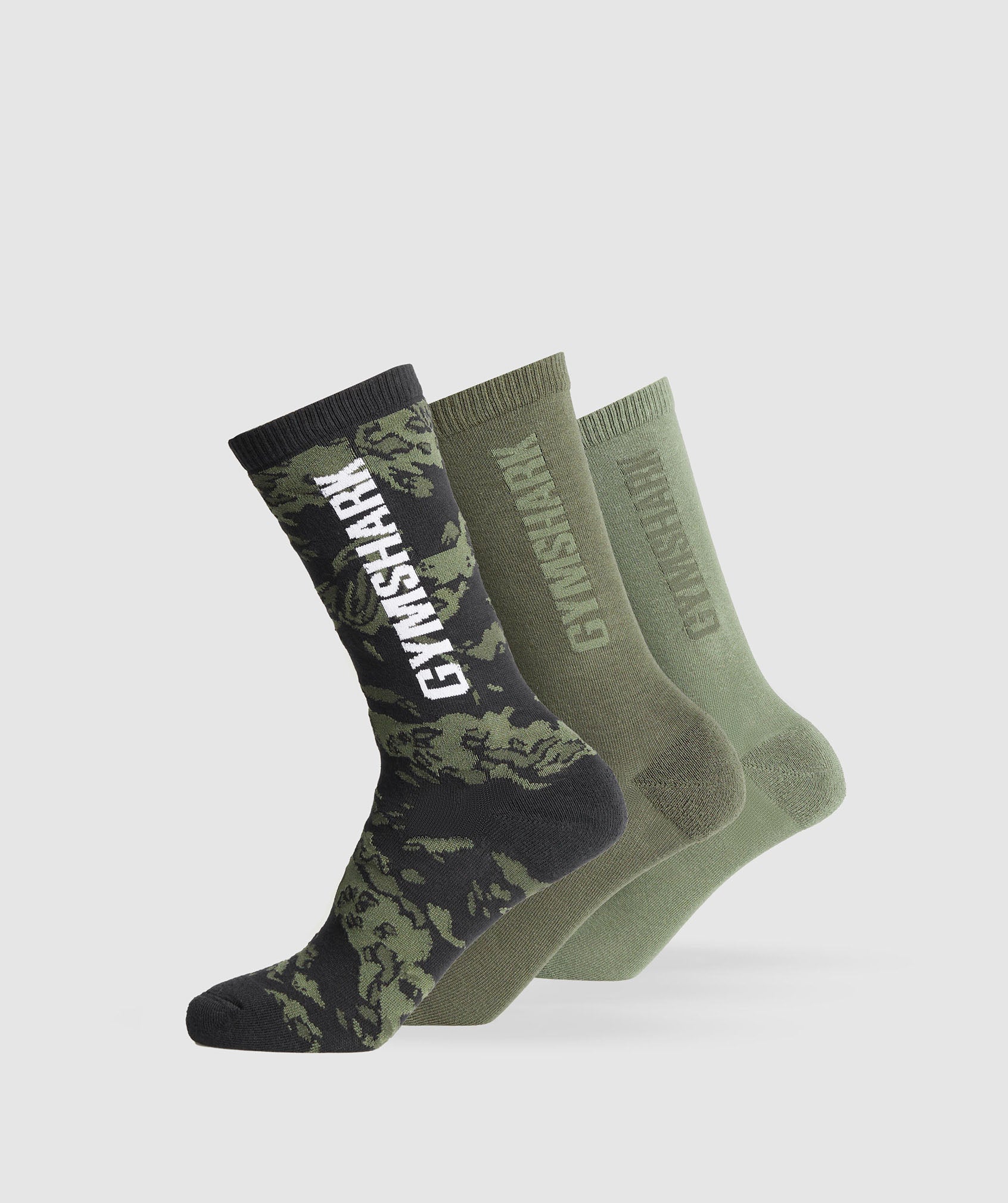 Jacquard Crew Socks 3pk in Winter Olive/Winter Olive/Core Olive - view 1