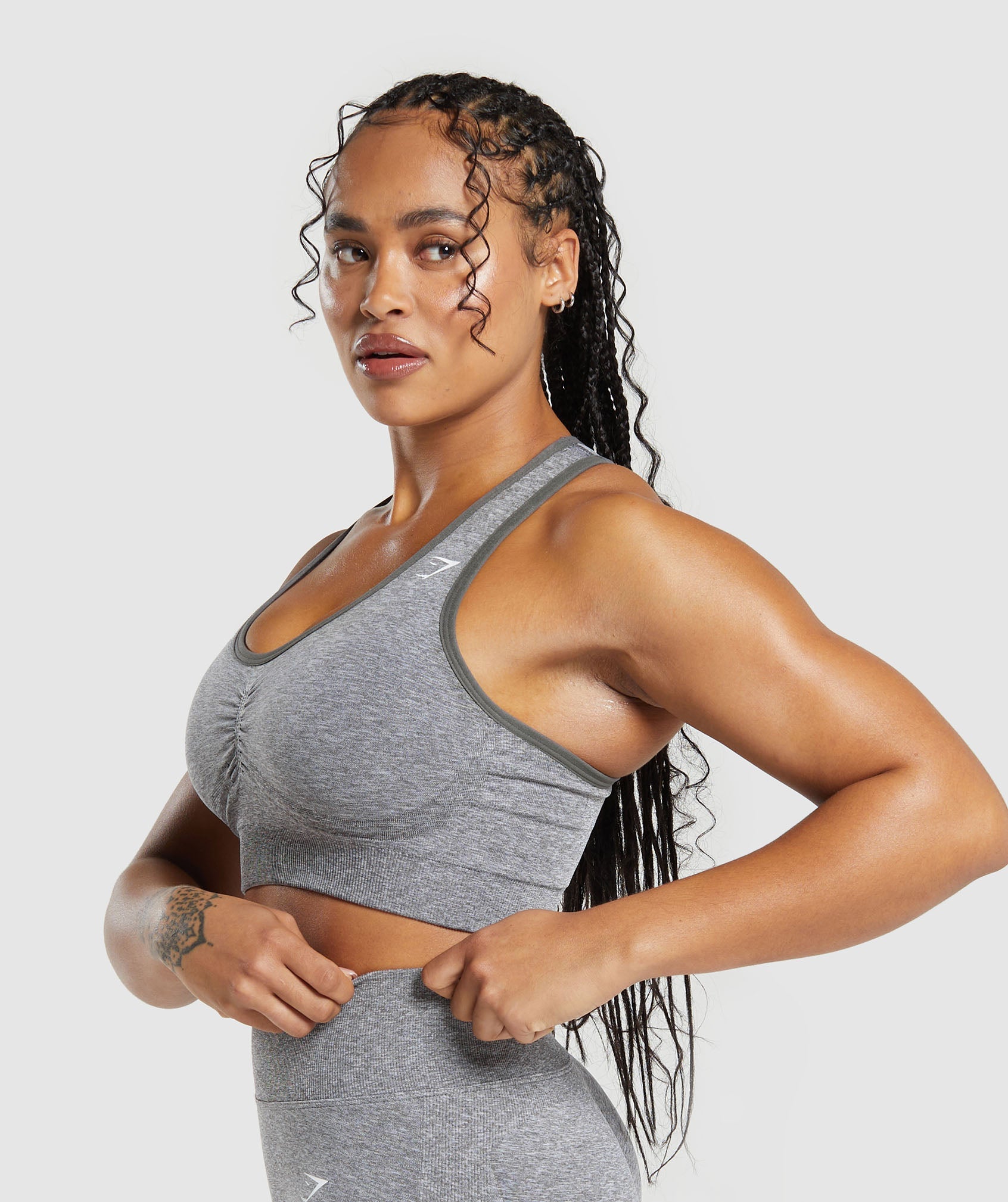 Lift Contour Seamless Sports Bra in Brushed Grey/White Marl - view 3