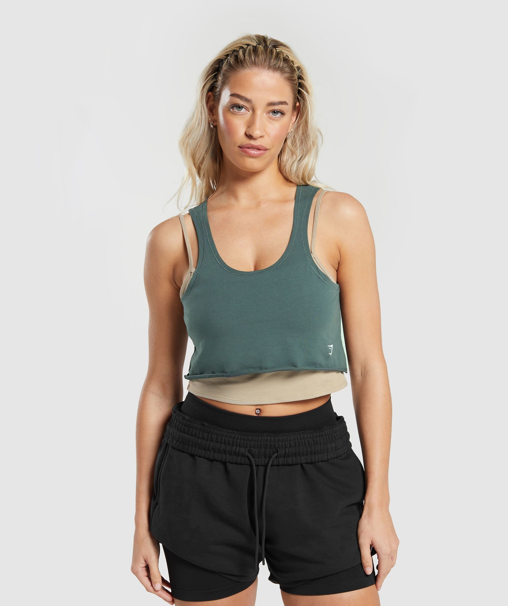 Lifting 2 In 1 Crop Tank in Sand Brown/Slate Teal - view 1