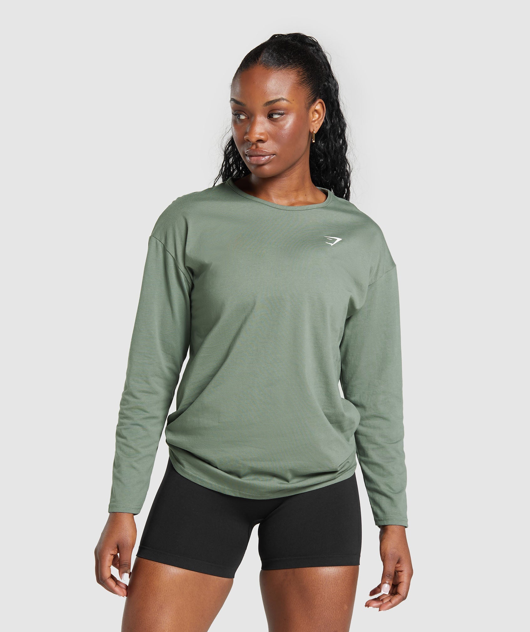 Training Oversized Cotton Long Sleeve Top in Unit Green - view 1