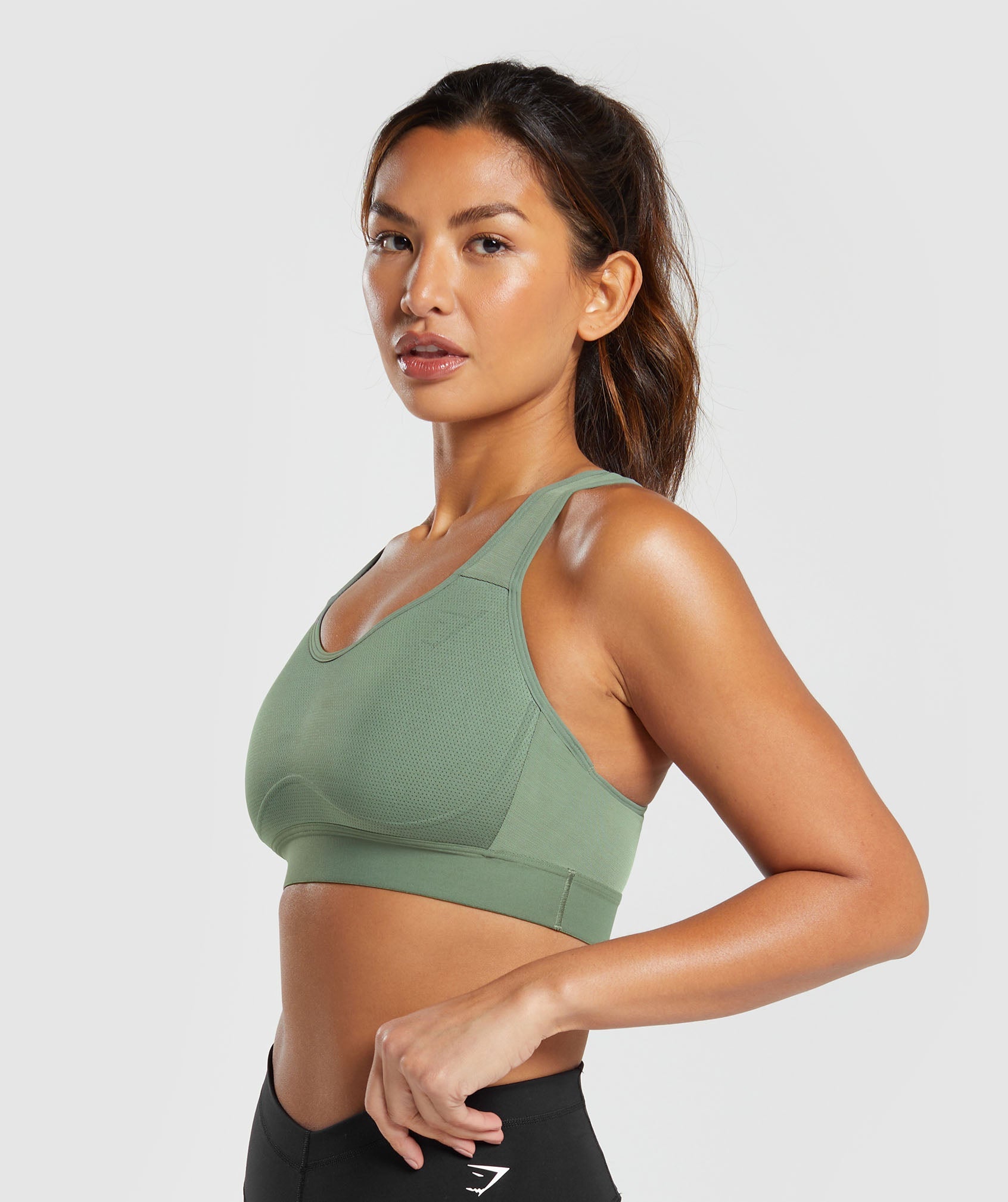 Lightweight High Support Sports Bra in Unit Green - view 3