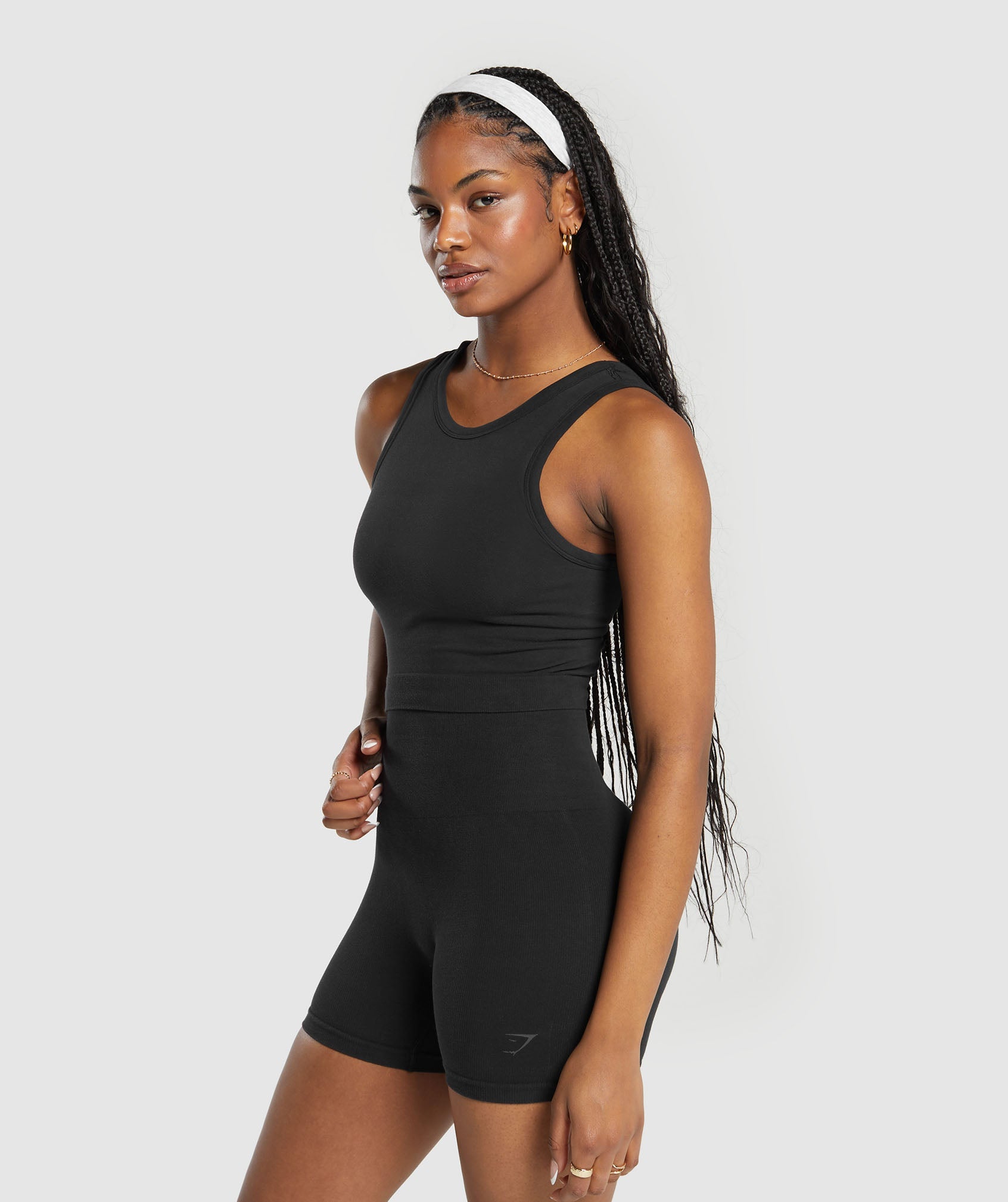 Ribbed Cotton Seamless Body Fit Tank in Black - view 3