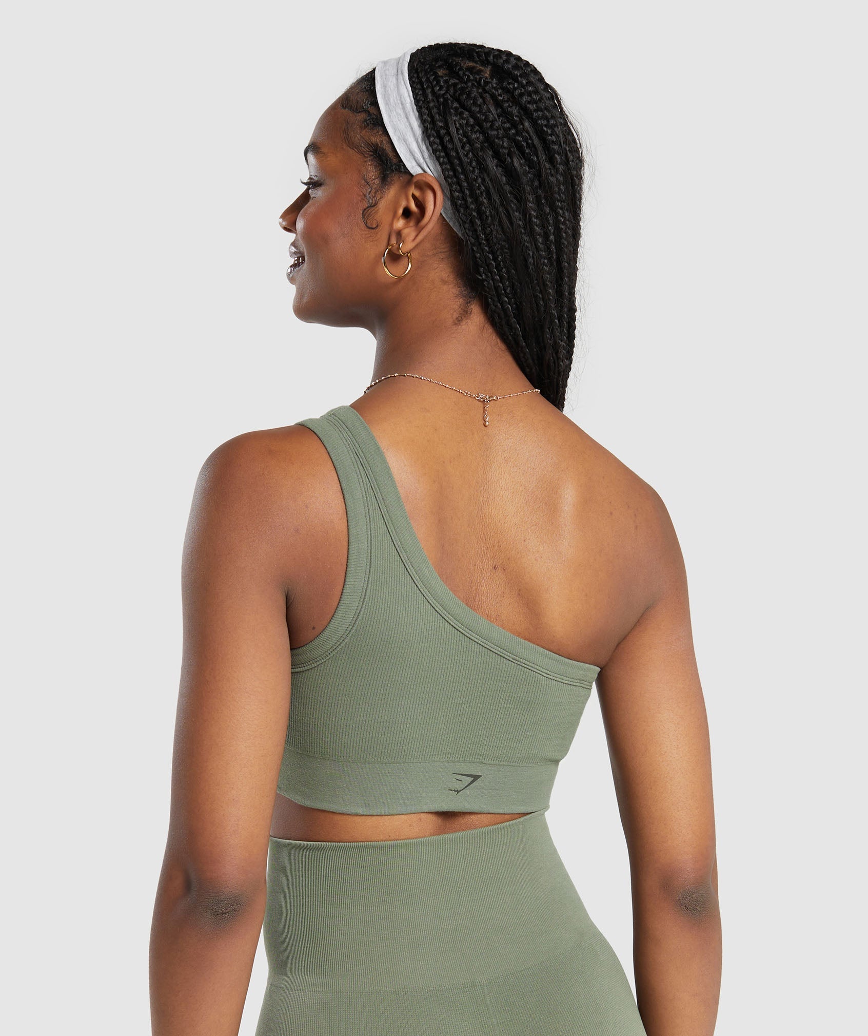Ribbed Cotton Seamless One Shoulder  Bra in Base Green - view 2