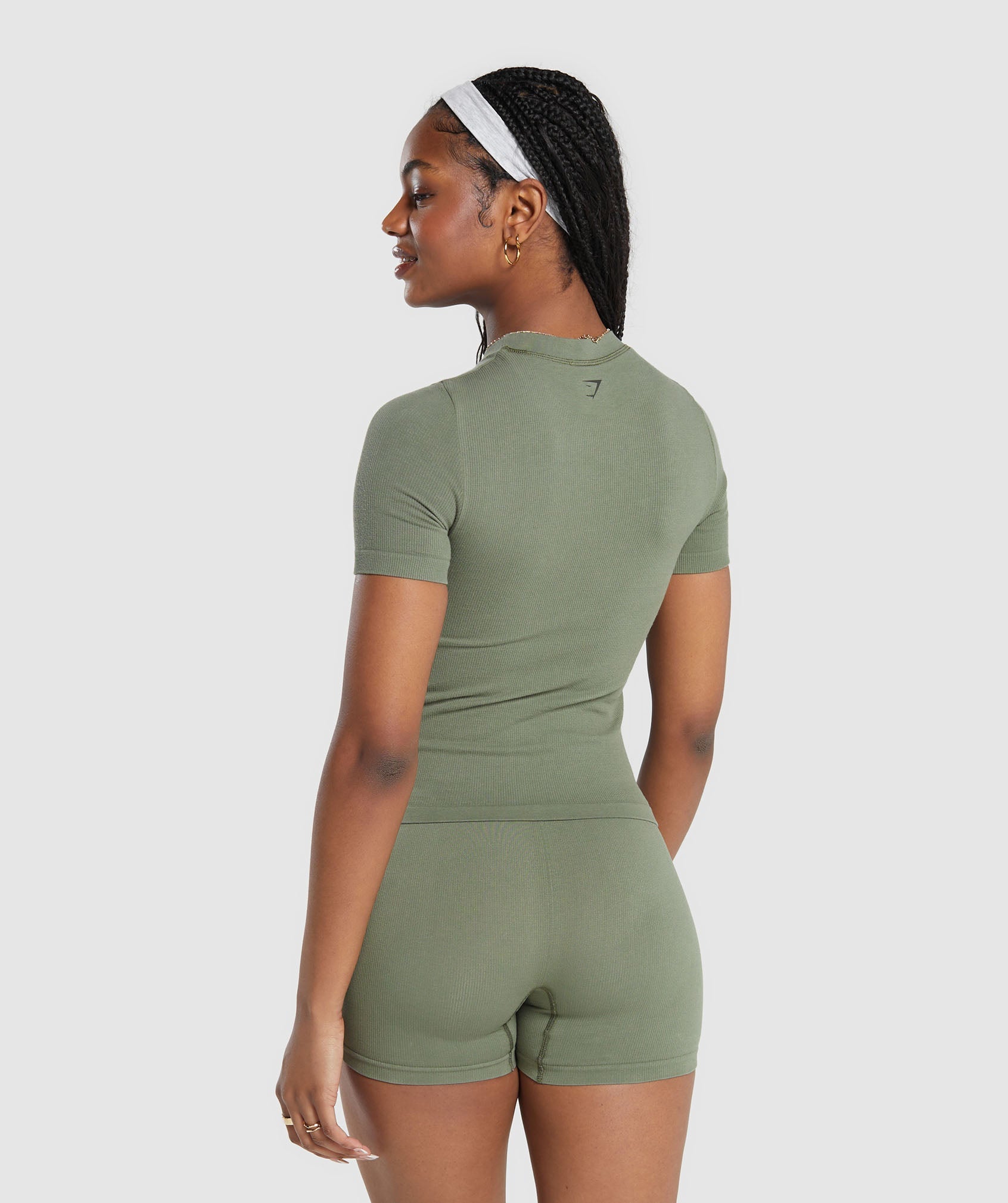 Ribbed Cotton Seamless T-Shirt in Base Green - view 2
