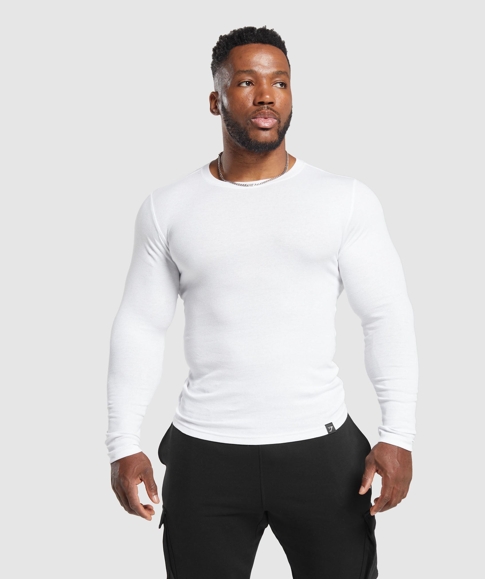 Ribbed Long Sleeve T-Shirt in White ist nicht auf Lager