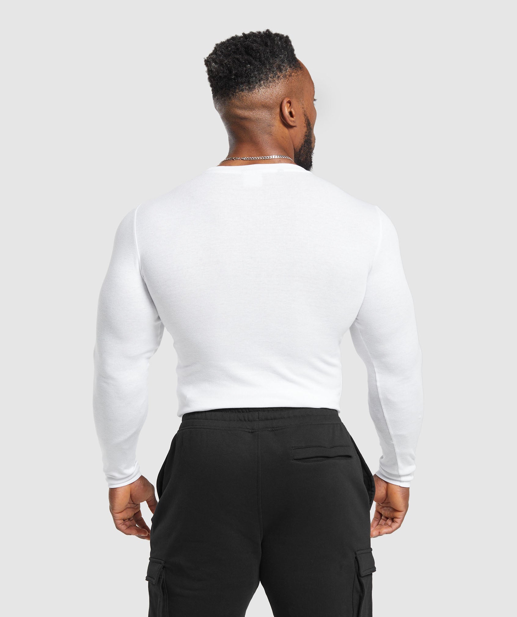 Ribbed Long Sleeve T-Shirt in White - view 2