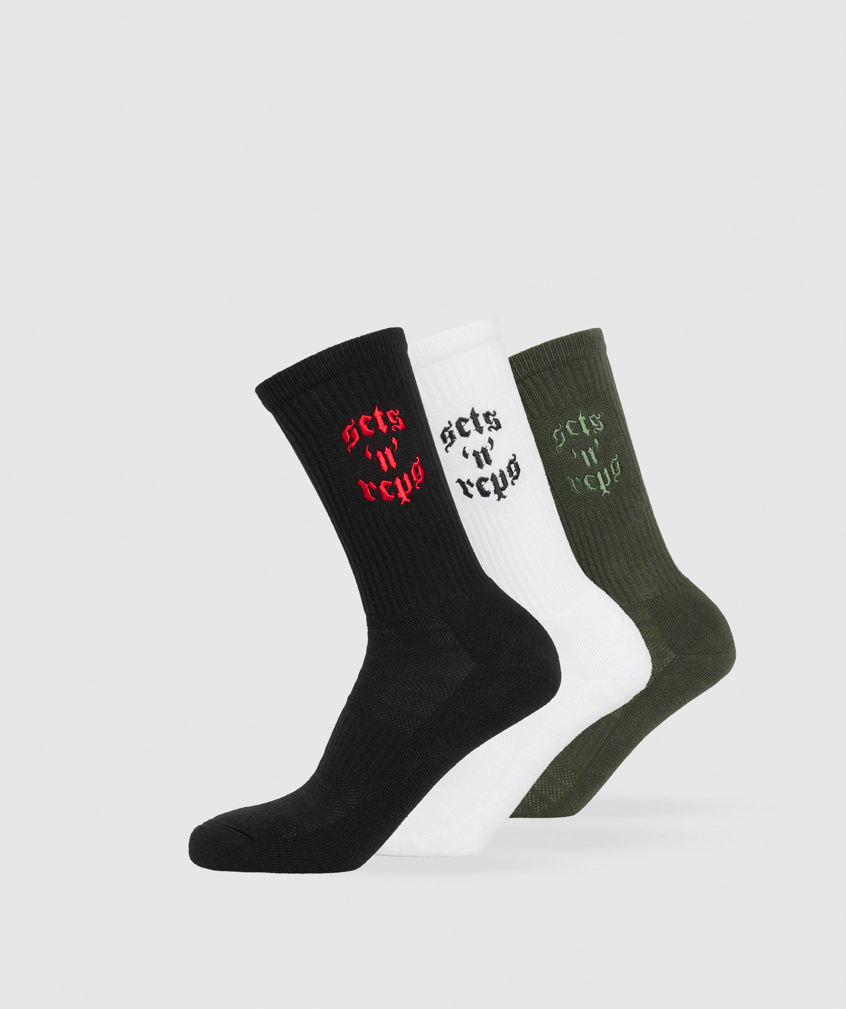 Sets and Reps 3pk Crew Socks in White/Winter Olive/Black - view 1