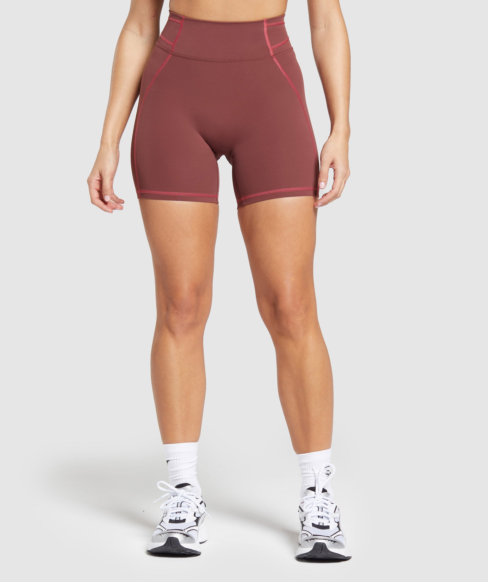 Stitch Feature Shorts in Burgundy Brown - view 1