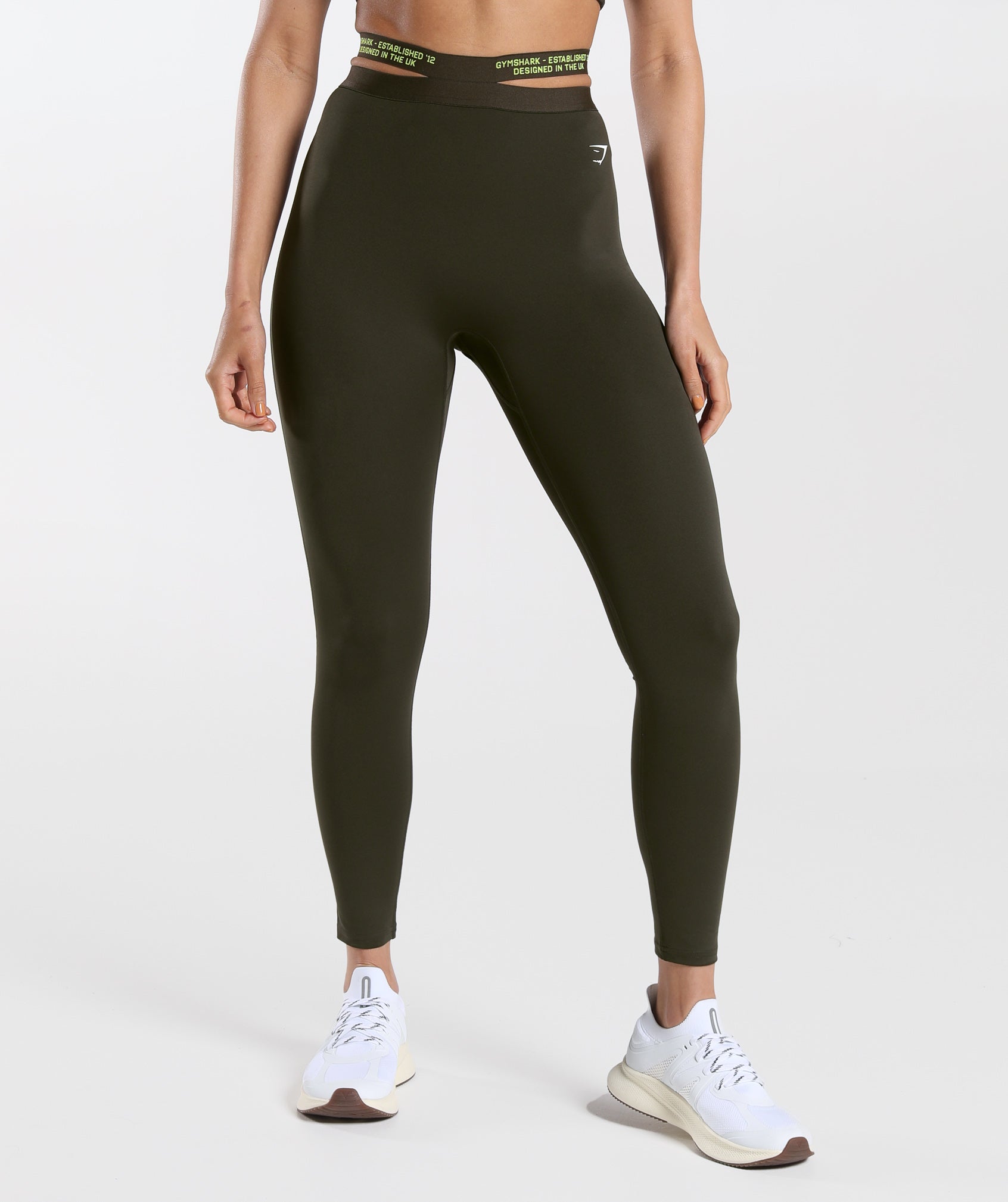 Strappy Waistband Leggings in Deep Olive Green - view 1