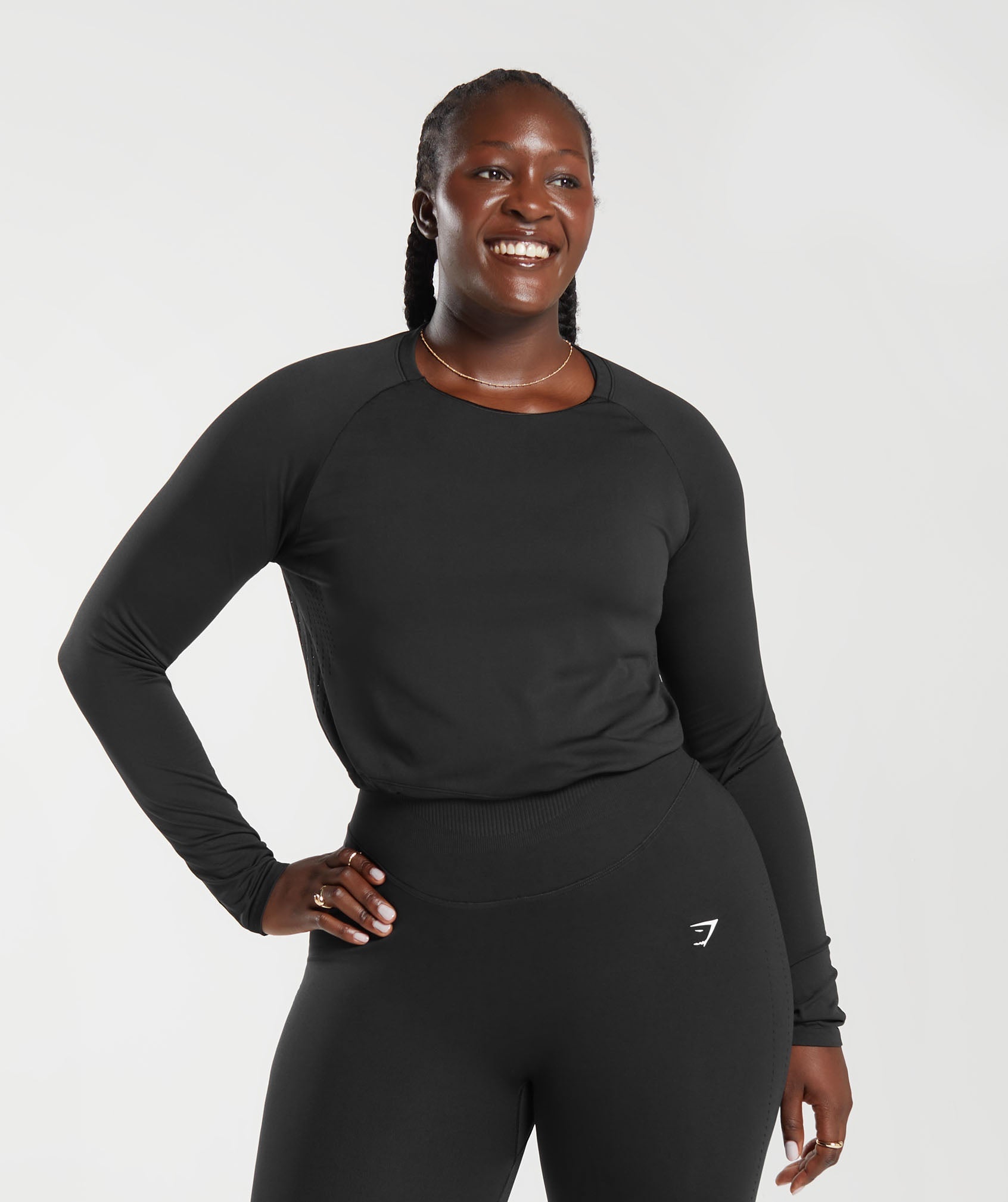 Sweat Seamless Long Sleeve Crop Top in Black - view 5